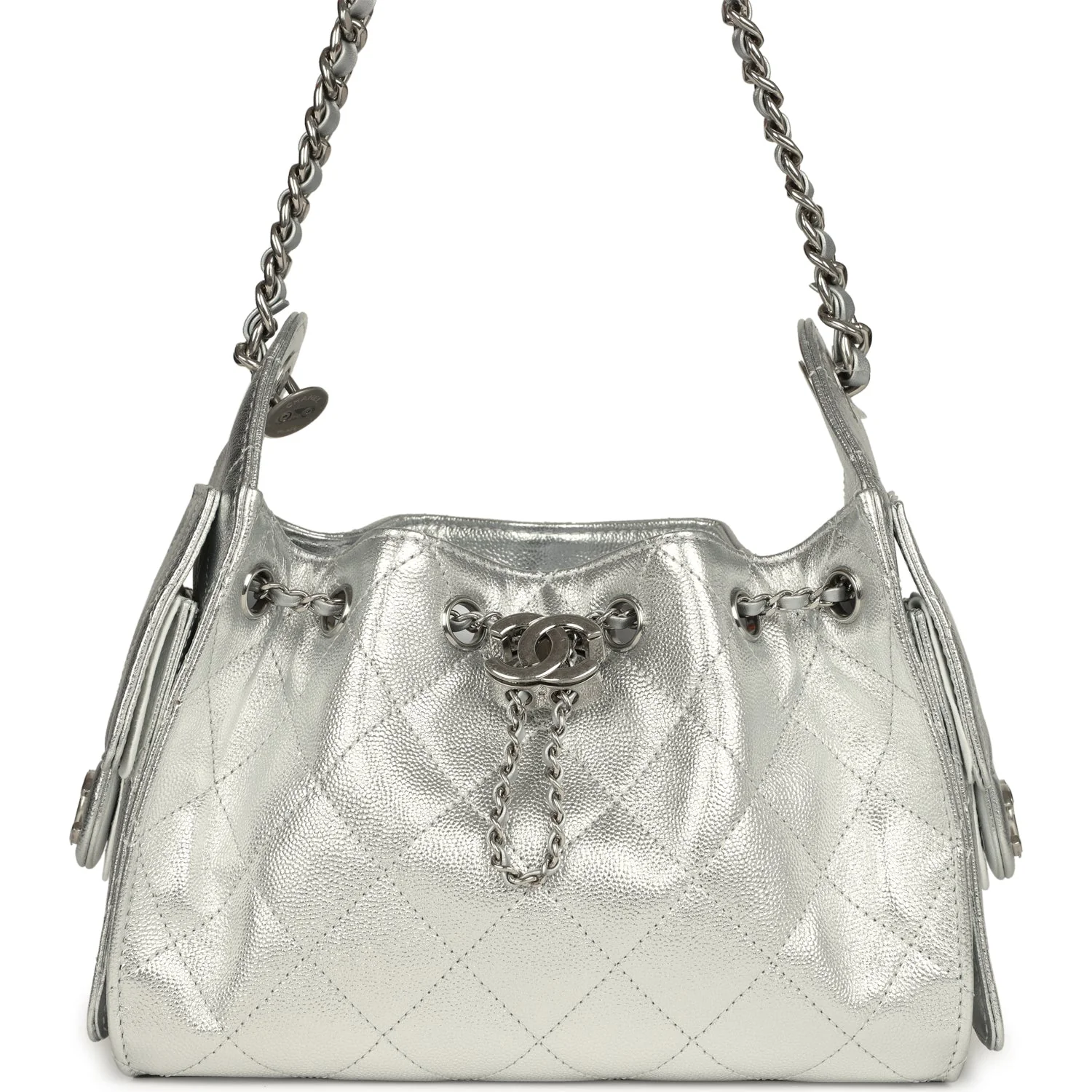 Chanel Mini 25 Hobo Bag Metallic Silver Caviar Silver Hardware