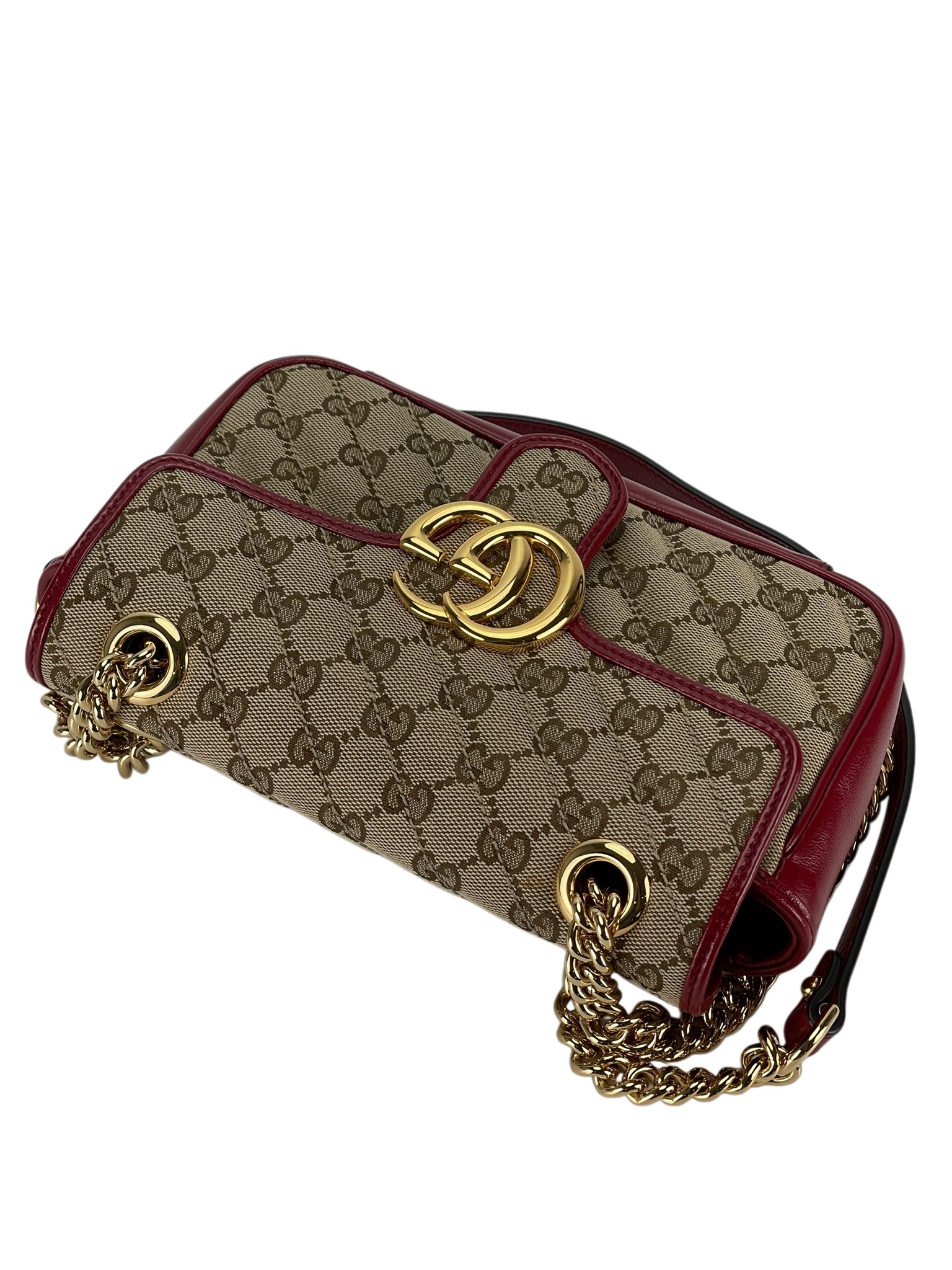 GUCCI - Small Beige Red GG Marmont Shoulder Bag
