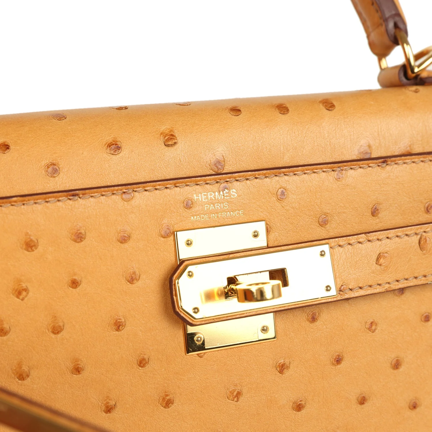 Pre-owned Hermes Kelly Sellier 28 Tabac Camel Ostrich Gold Hardware