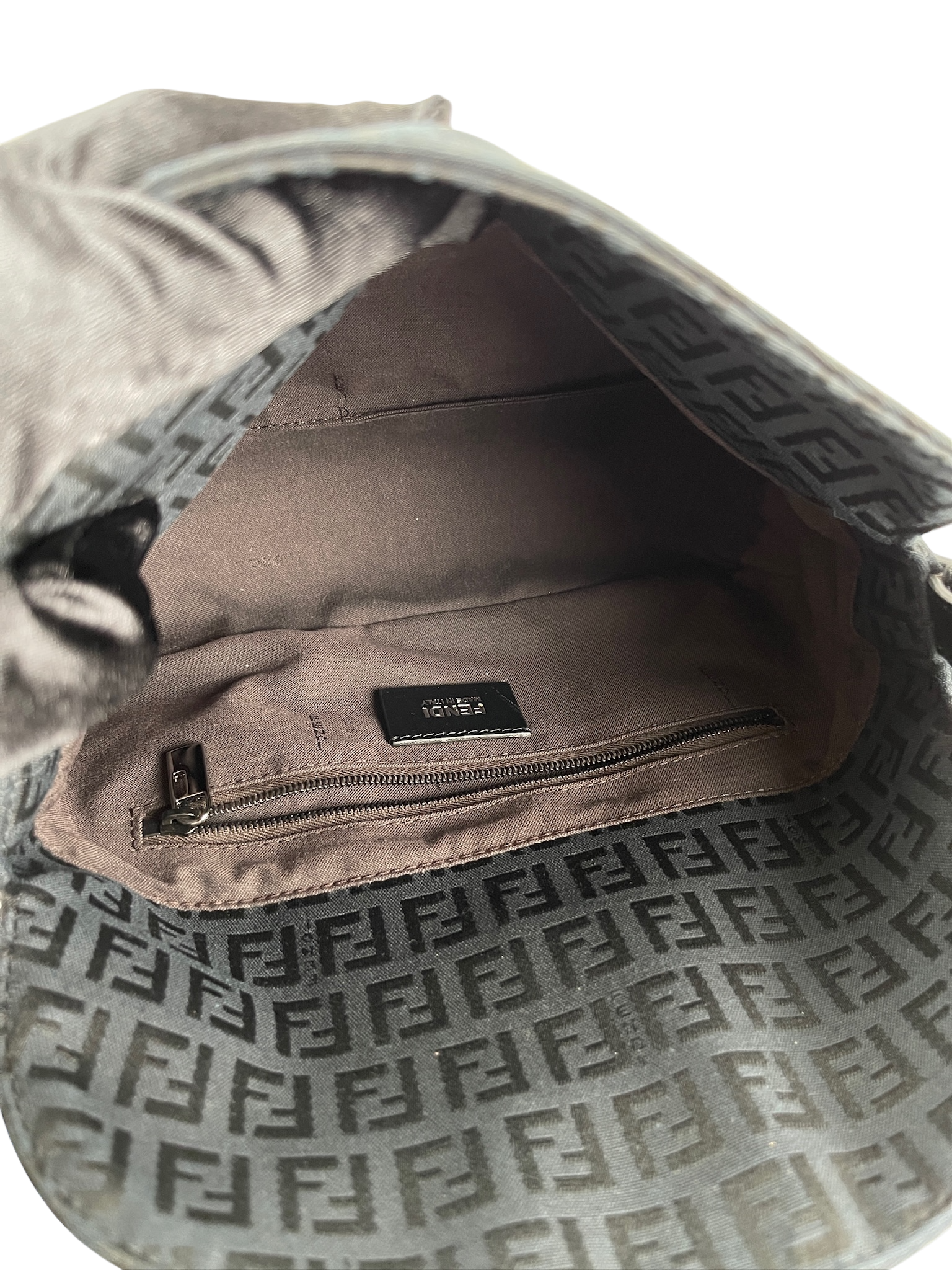 FENDI - Black Canvas Zucca Shoulder Bag Silver Hardware