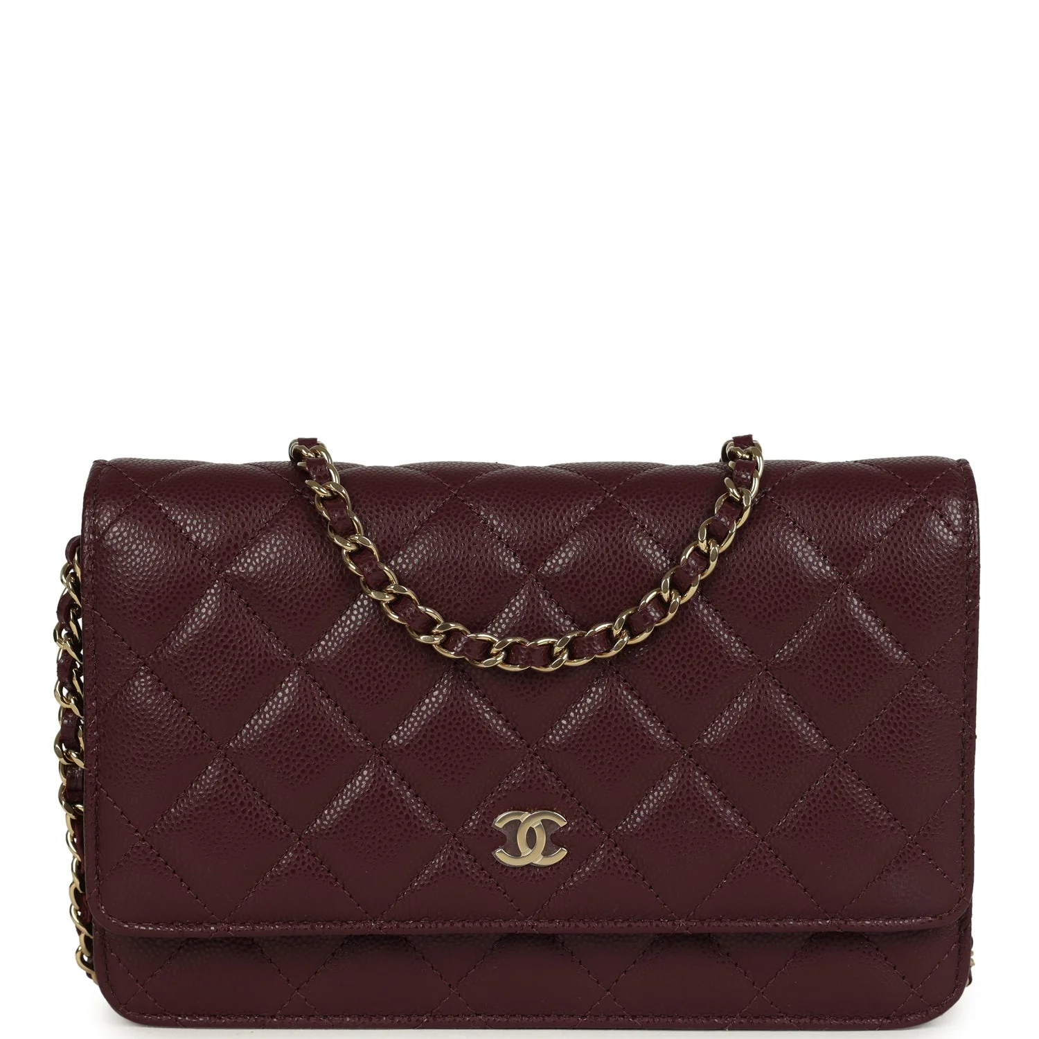 Chanel Wallet On Chain WOC Dark Burgundy Shiny Caviar Light Gold Hardware