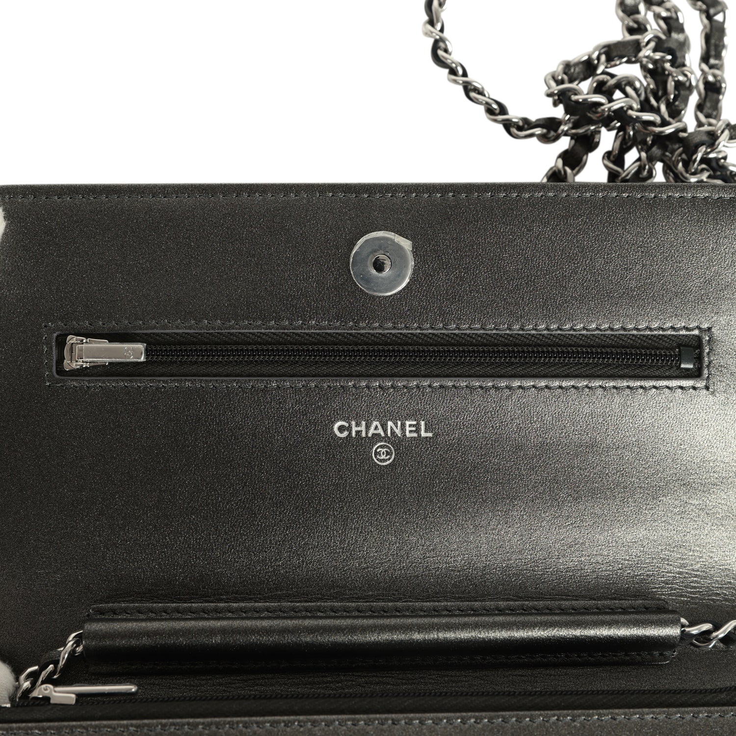 Chanel Wallet On Chain WOC Metallic Grey Lambskin Silver Hardware