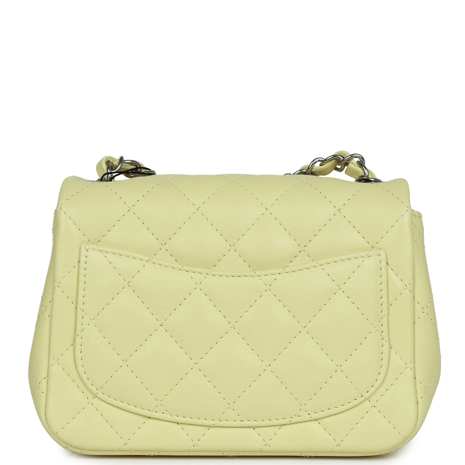 Chanel Mini Square Flap Bag Lime Lambskin Silver Hardware