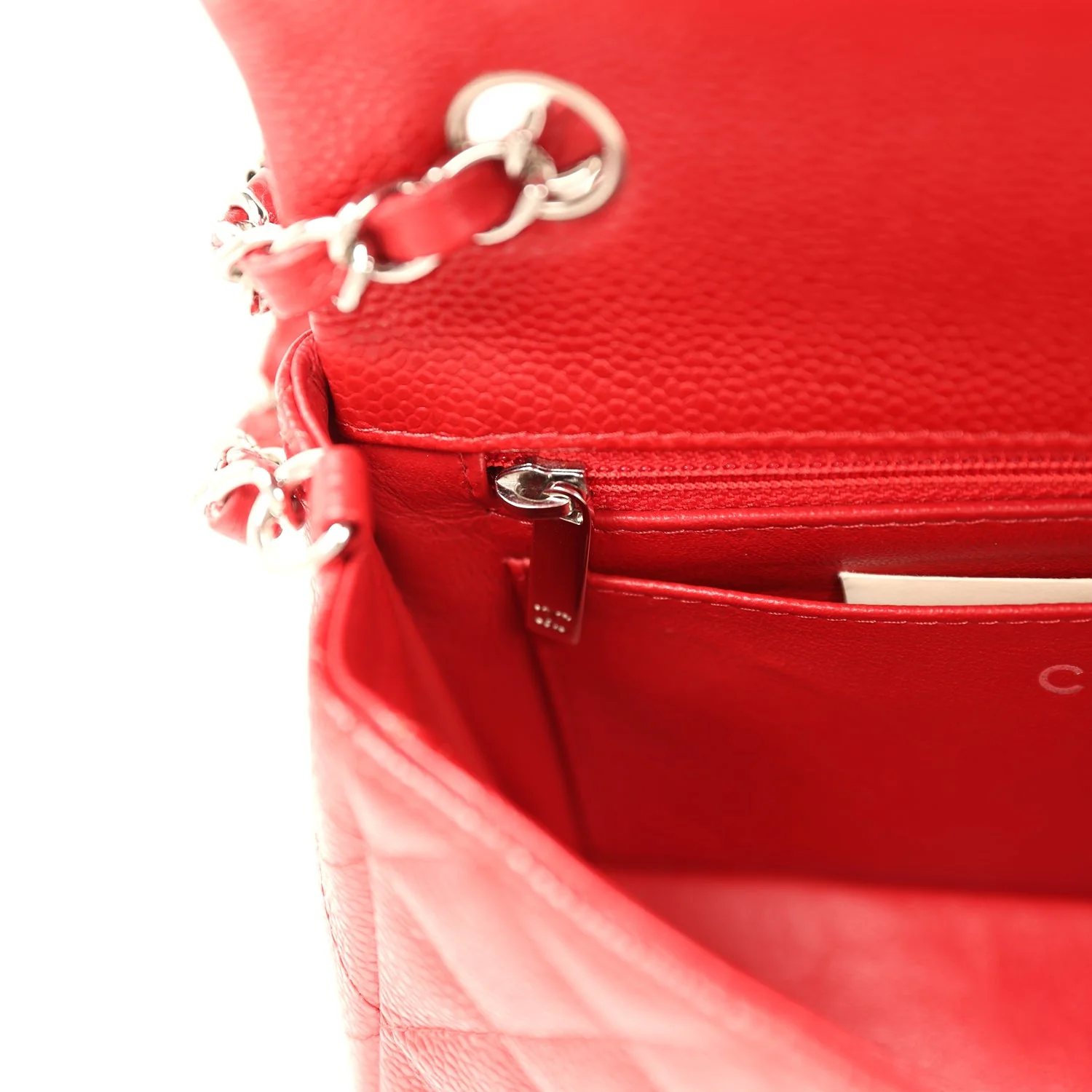 Pre-owned Chanel Mini Rectangular Flap Red Caviar Silver Hardware