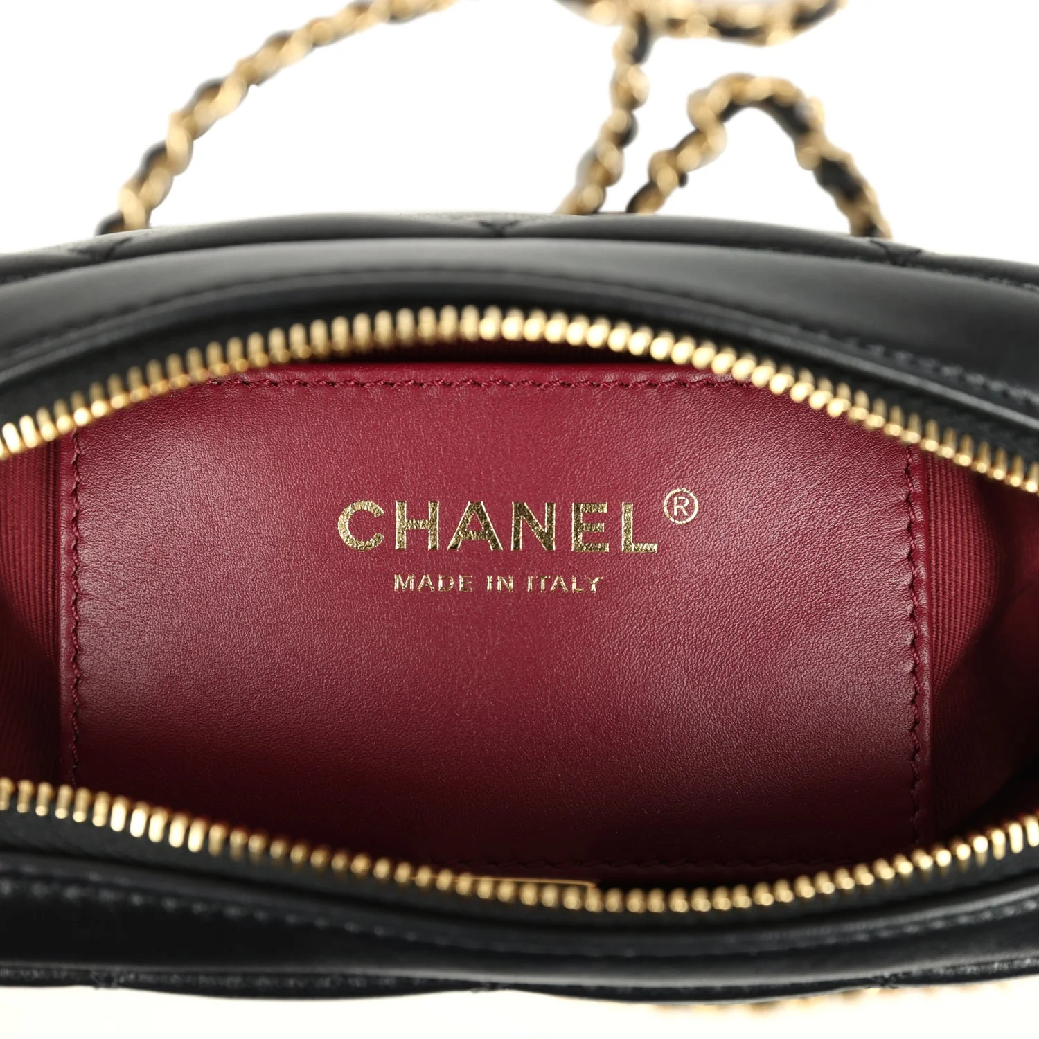 Chanel Mini Camera Case Bag Black Shiny Lambskin Gold Hardware