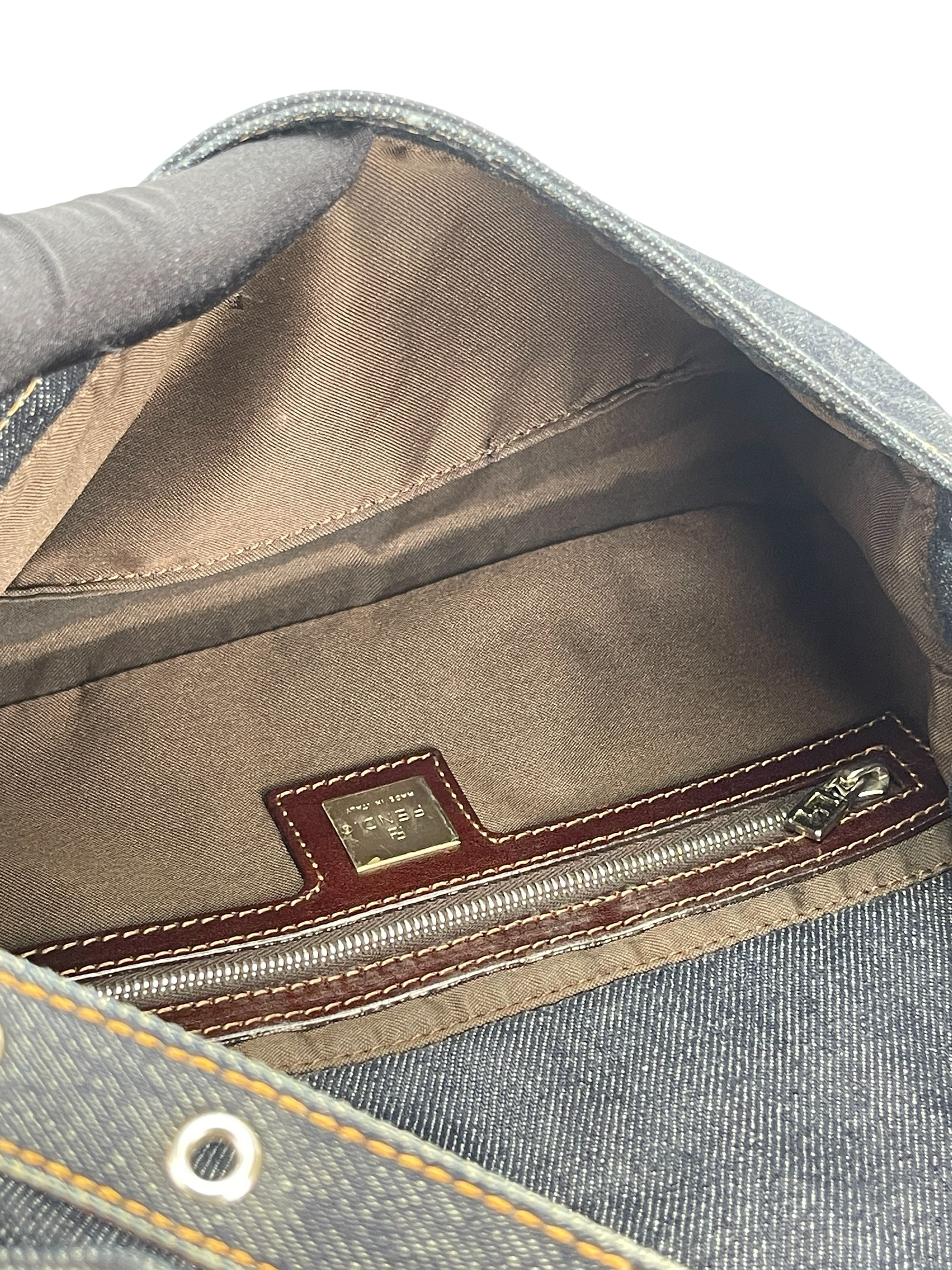 FENDI - Small Mamma Baguette Bag Denim Navy Sliver Hardware