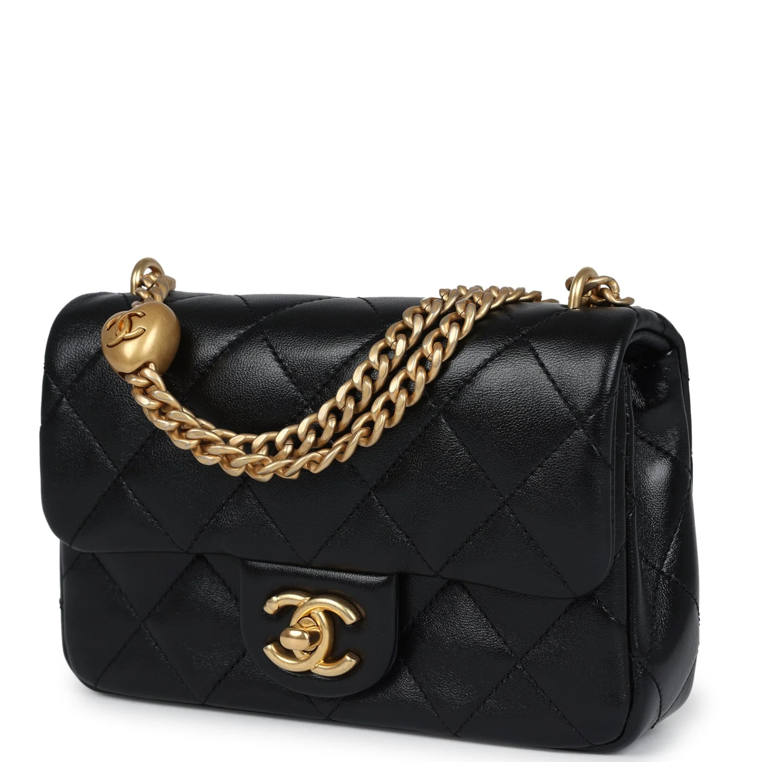 Chanel Mini Sweetheart Crush Square Flap Bag Black Shiny Calfskin Antique Gold Hardware