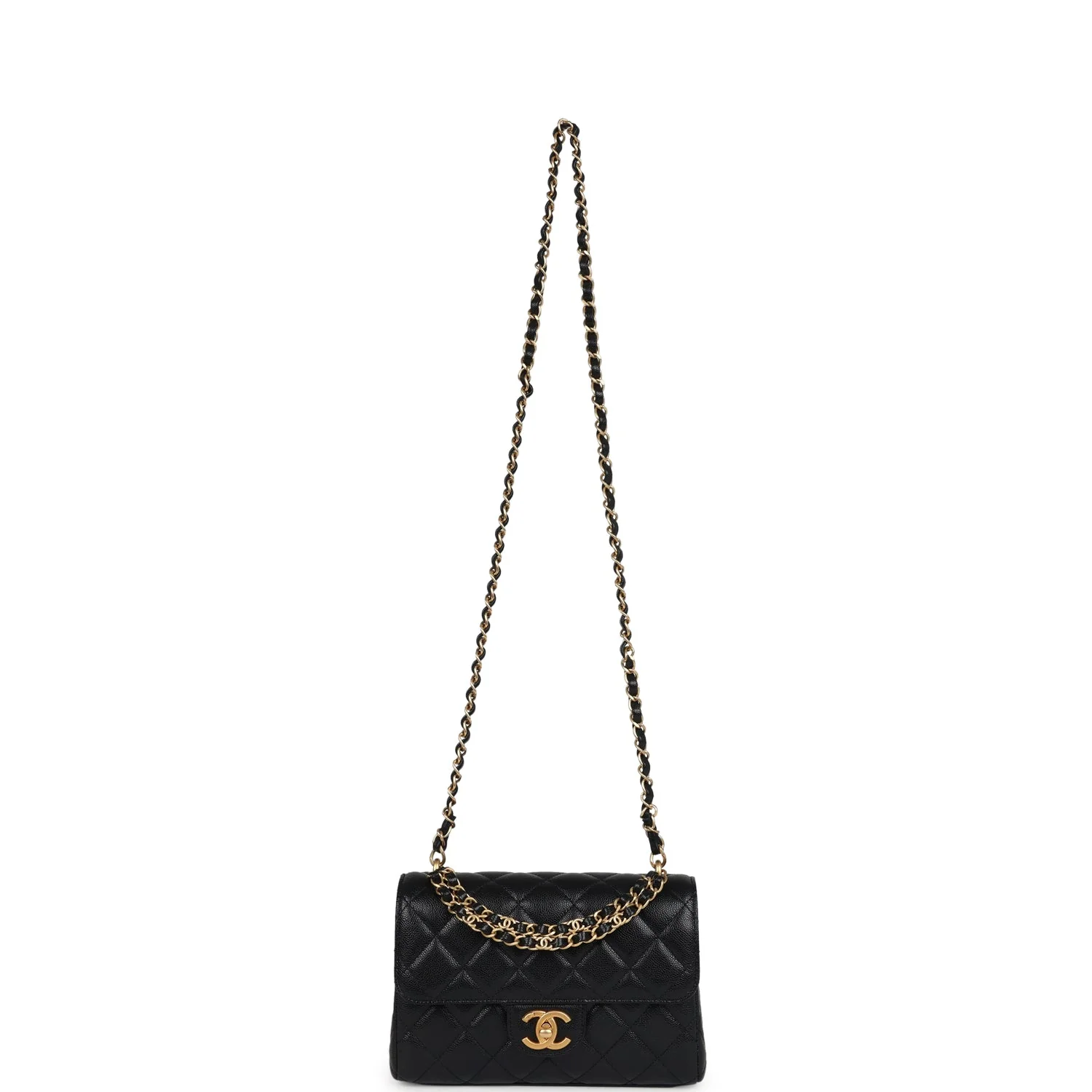 Chanel Small Top Handle Flap Bag Black Shiny Grained Calfskin Brushed Gold Hardware