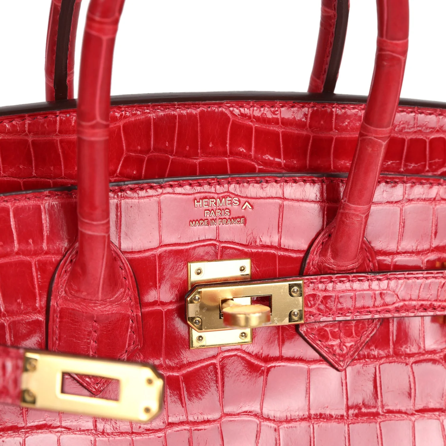 Hermes Birkin 25 Braise Shiny Porosus Crocodile Gold Hardware