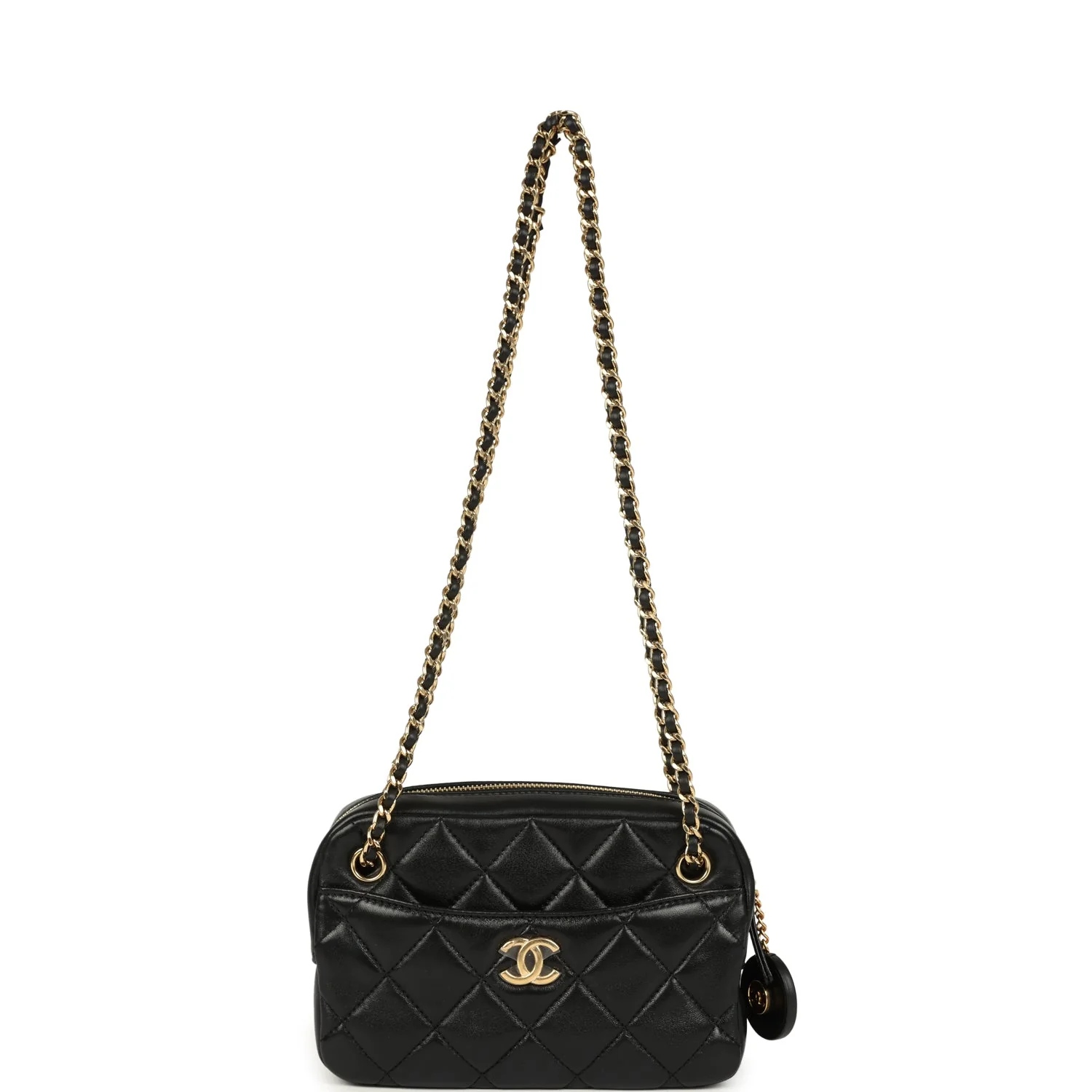 Chanel Mini Camera Case Bag Black Shiny Lambskin Gold Hardware