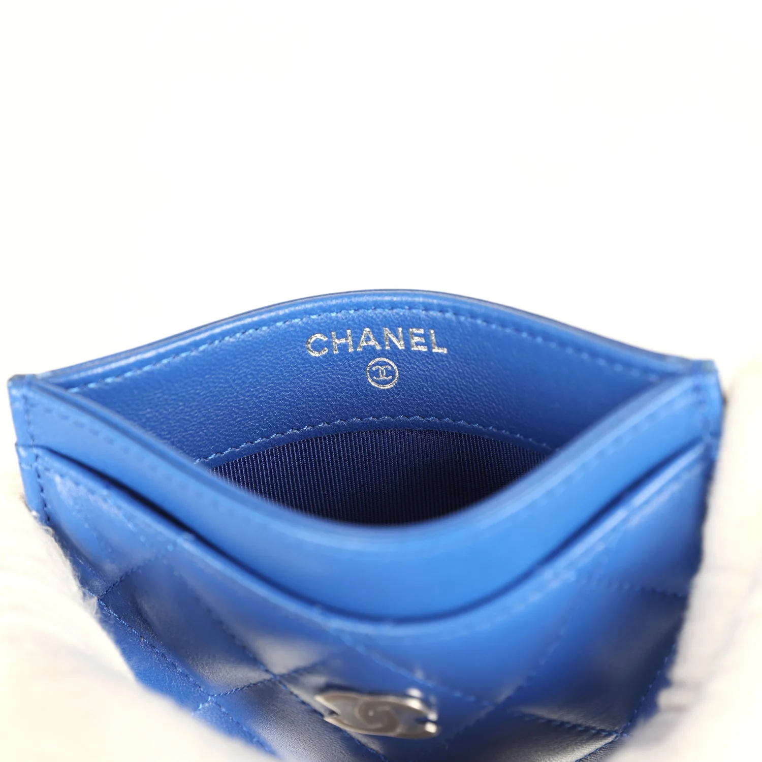 Chanel Classic Card Holder Wallet Cobalt Blue Lambskin Silver Hardware