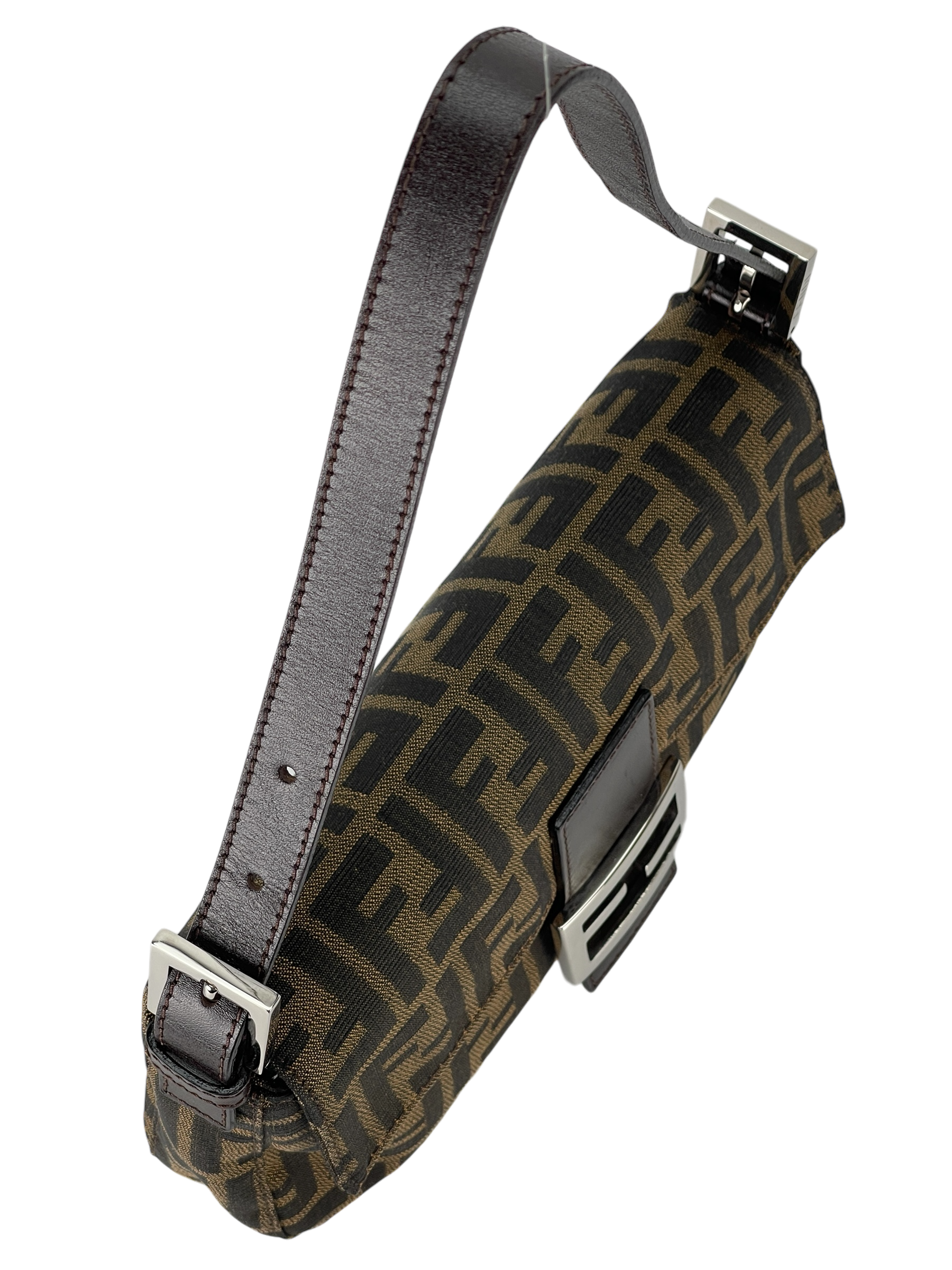 FENDI - Brown Zucca Baguette Handbag Silver Hardware