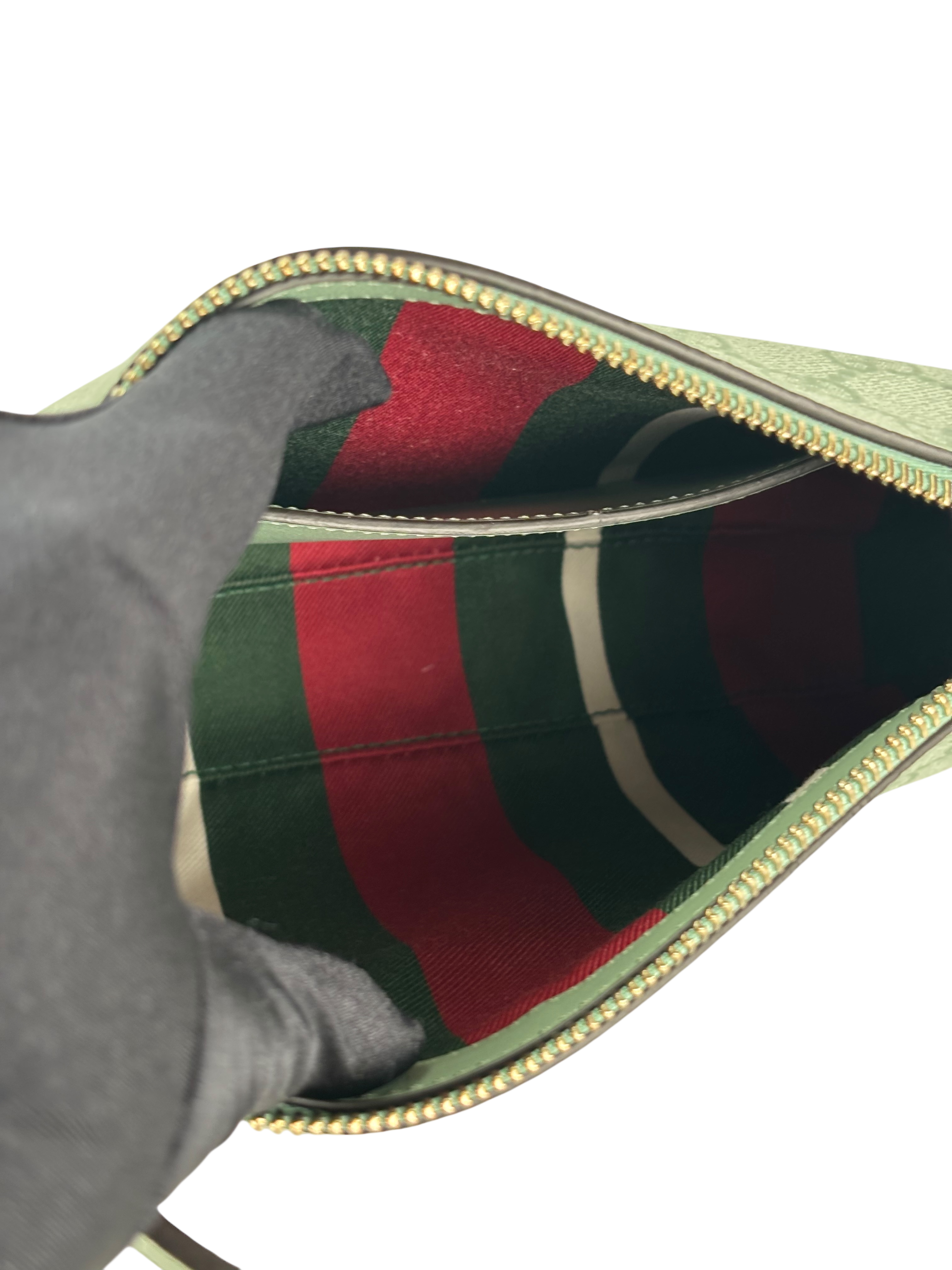 GUCCI - Sage Green Coated Canvas GG Emblem Small Shoulder Bag