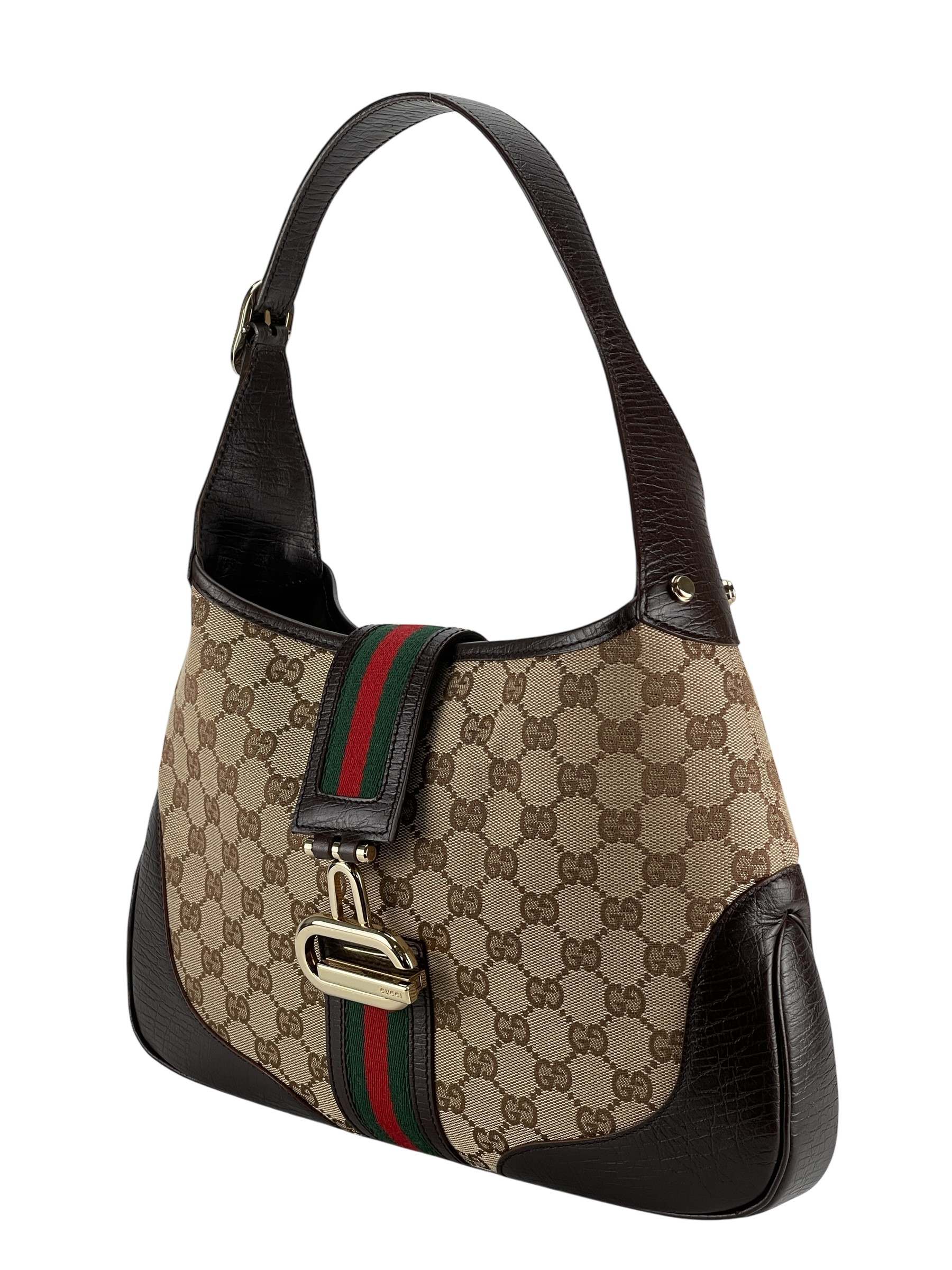 GUCCI - Brown Canvas leather Fastener Jackie Shoulder Bag
