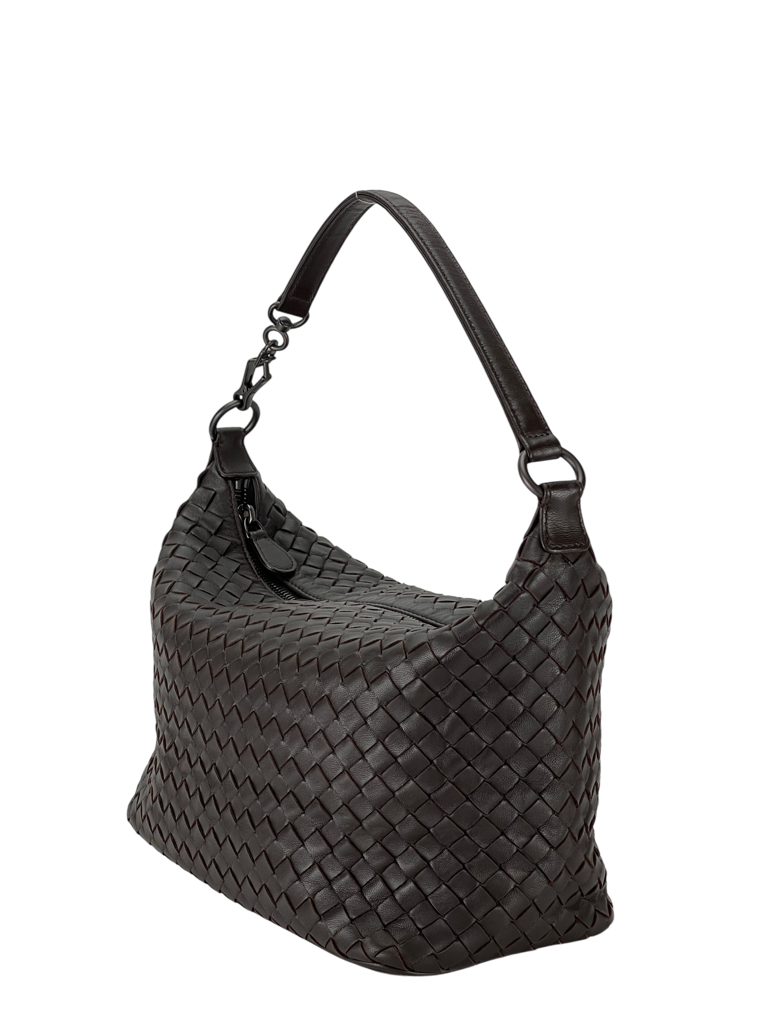 BOTTEGA VENETA - Zip Hobo Intrecciato Nappa Brown Calfskin