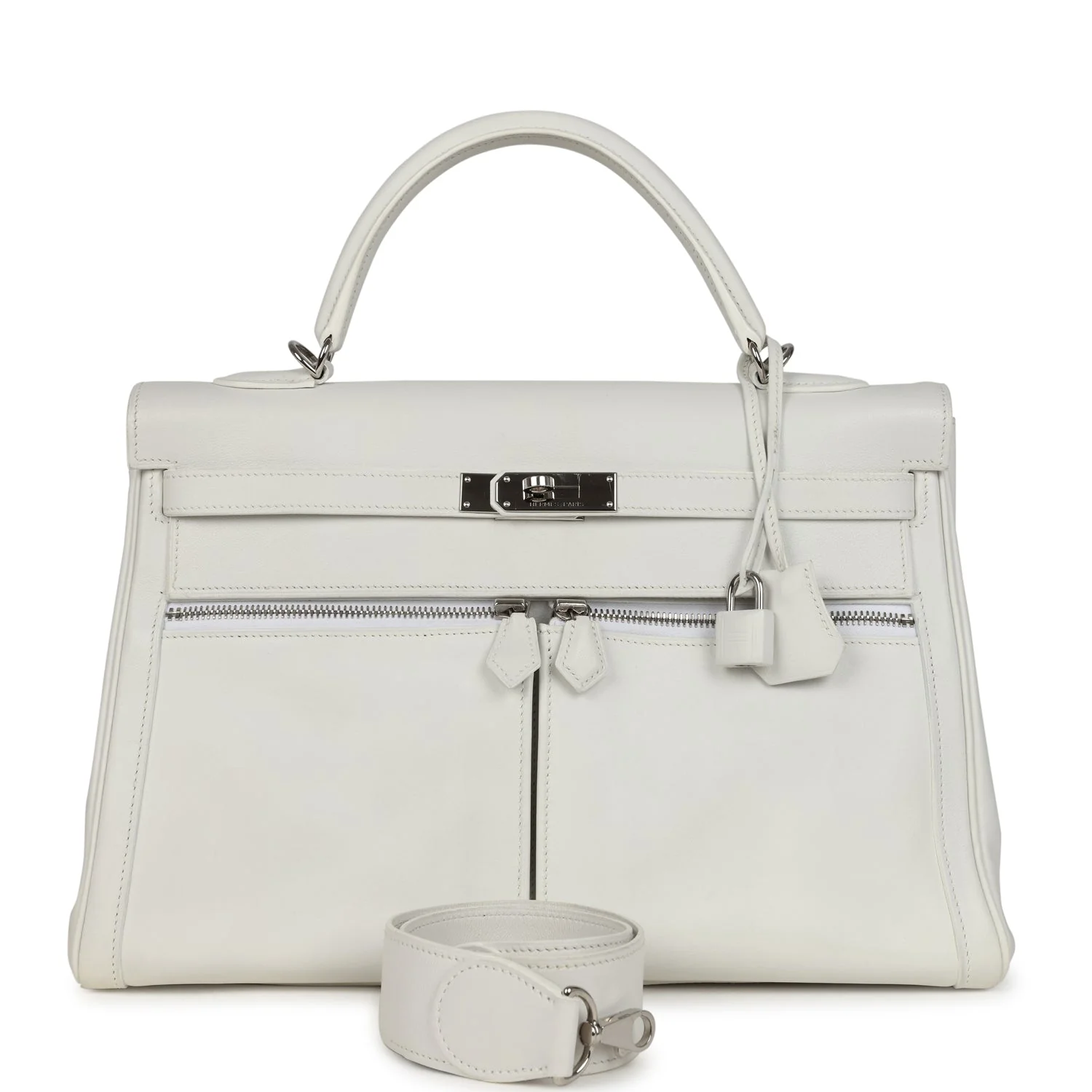 Pre-owned Hermes Kelly Lakis 35 White Swift Palladium Hardware