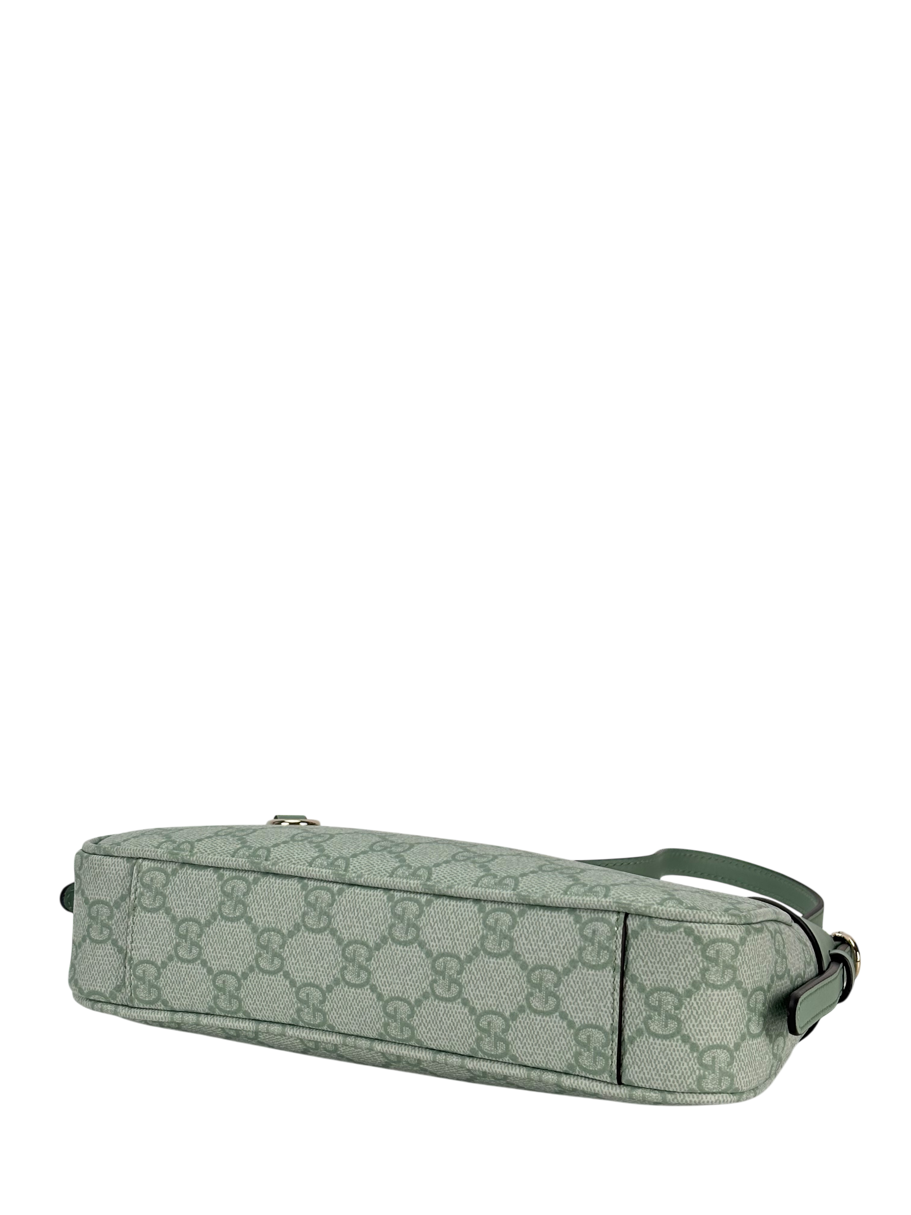 GUCCI - Sage Green Coated Canvas GG Emblem Small Shoulder Bag