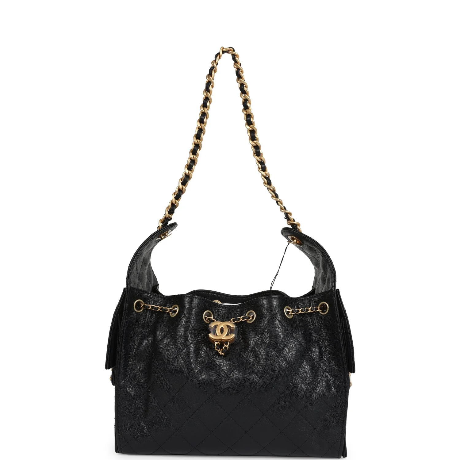 Chanel Small 25 Hobo Bag Black Caviar Antique Gold Hardware