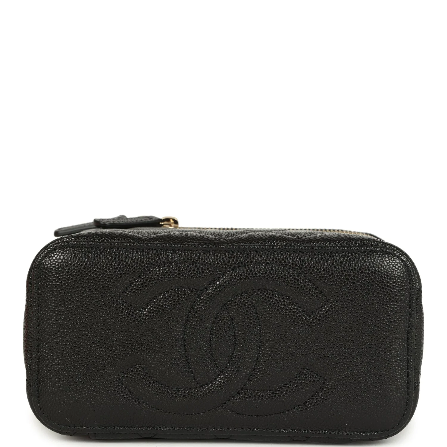 Chanel Small Classic Vanity Case Black Shiny Caviar Light Gold Hardware