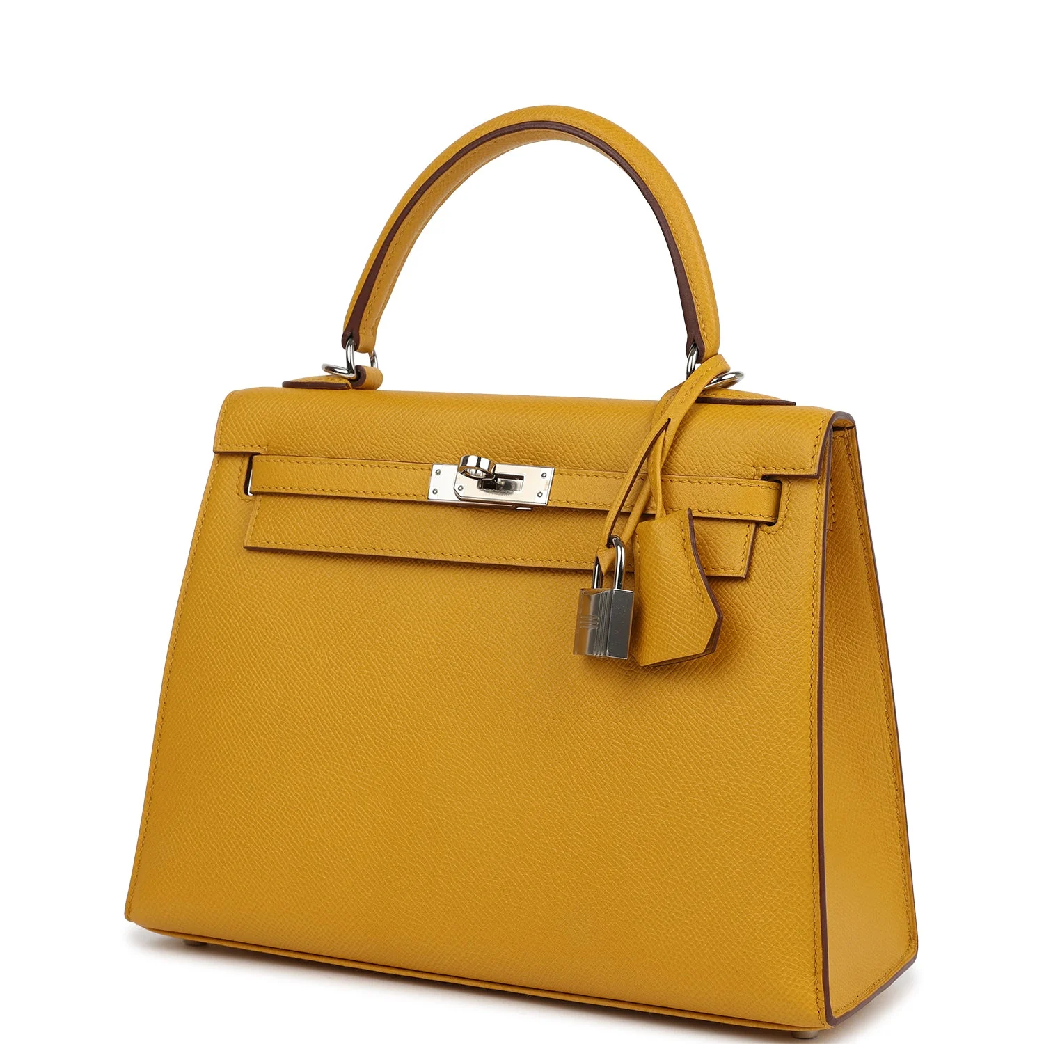Pre-owned Hermes Kelly Sellier 25 Jaune Ambre Epsom Palladium Hardware