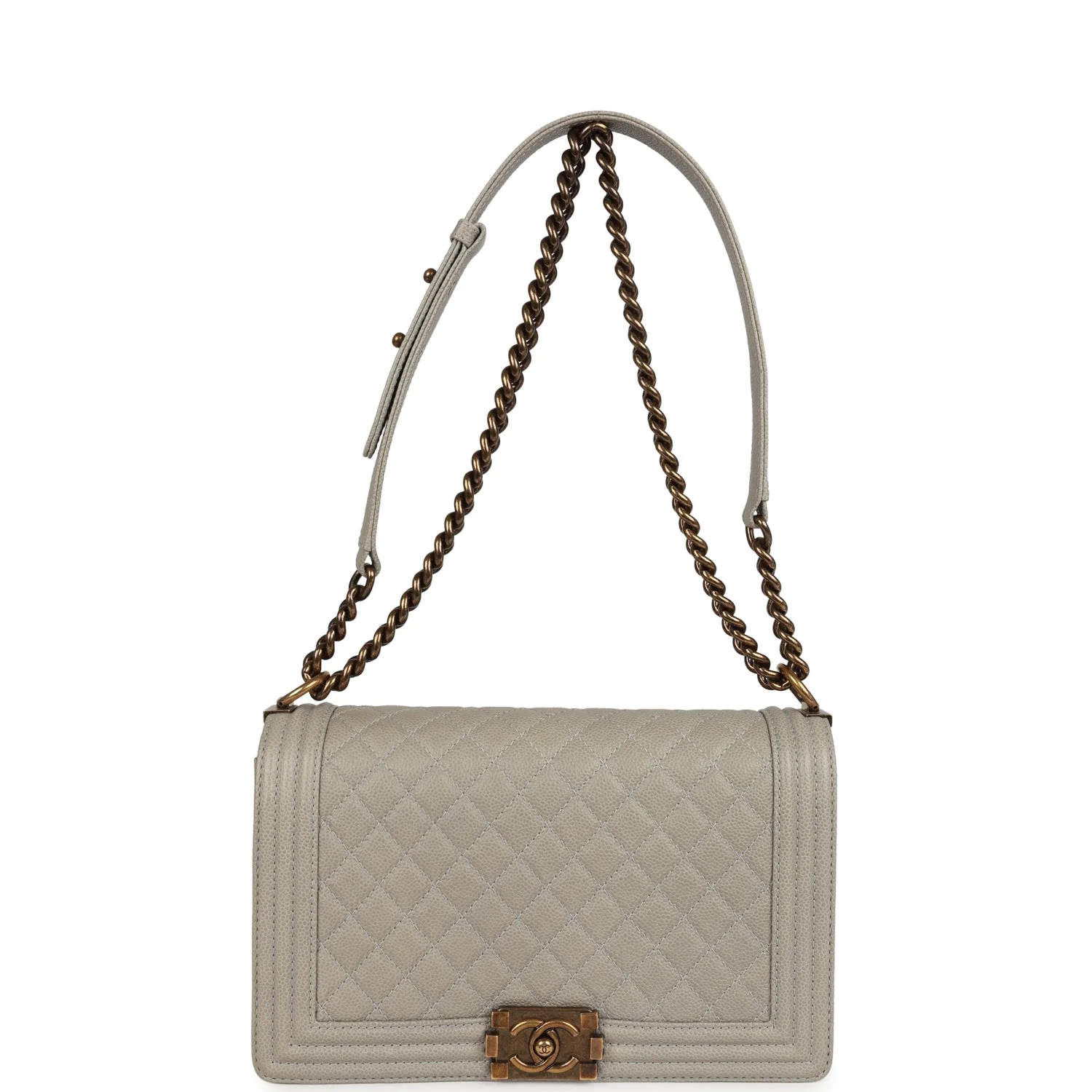 Pre-owned Chanel New Medium Boy Bag Grey Caviar Antique Gold Hardware