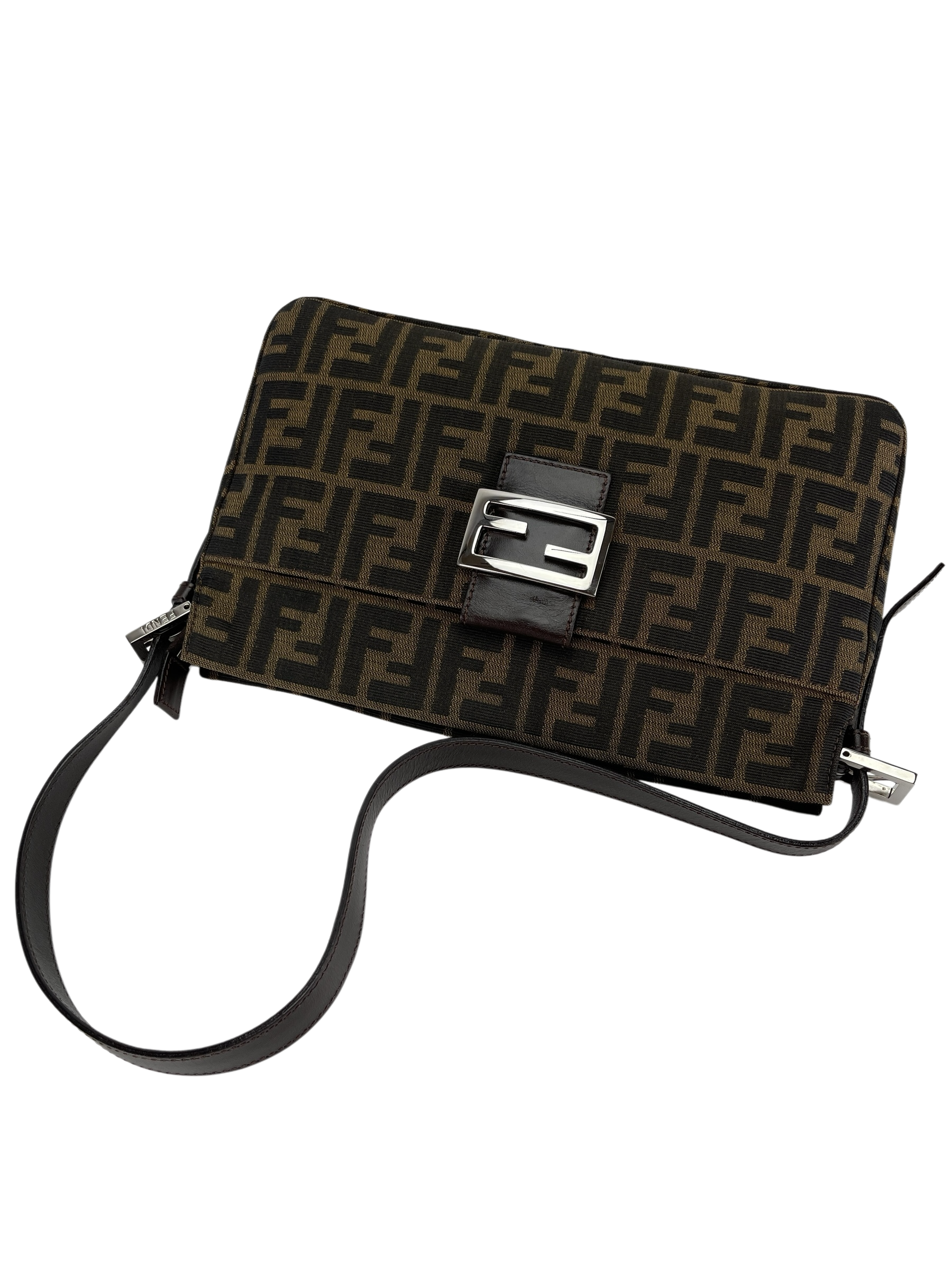 FENDI - Canvas Zucca Shoulder Bag Silver Hardware