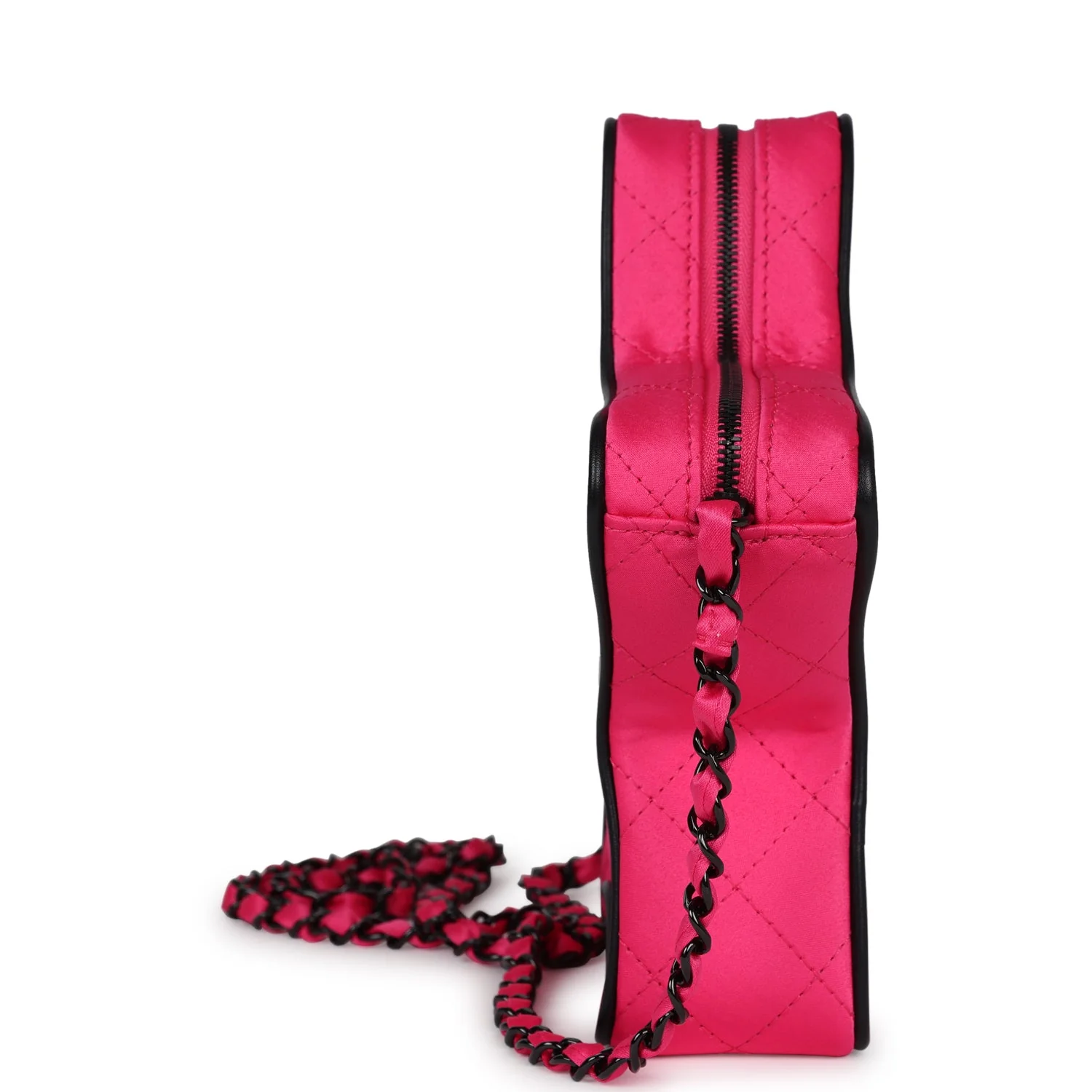 Chanel CC Star Bag Fuchsia and Black Satin Black Metal Hardware