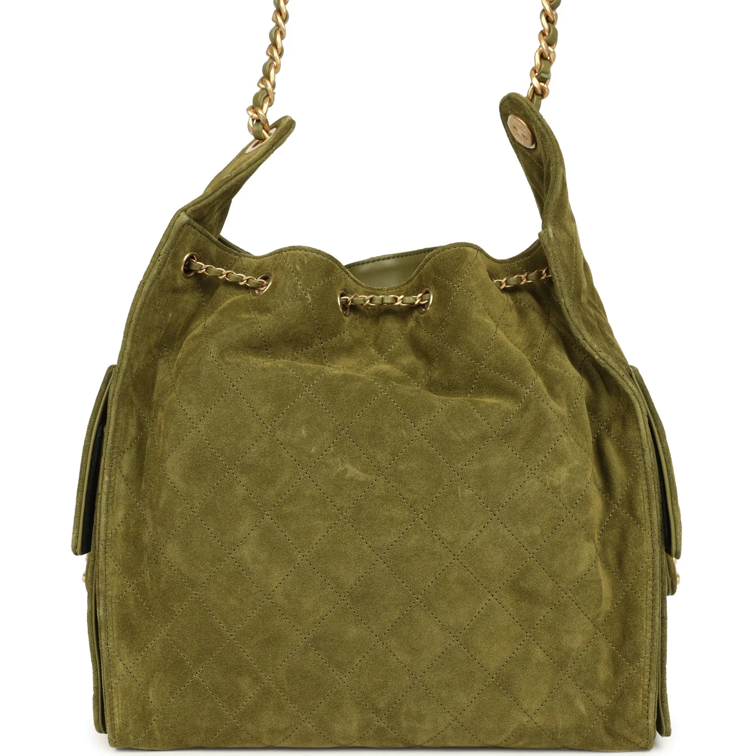 Chanel Medium 25 Hobo Bag Khaki Suede Antique Gold Hardware