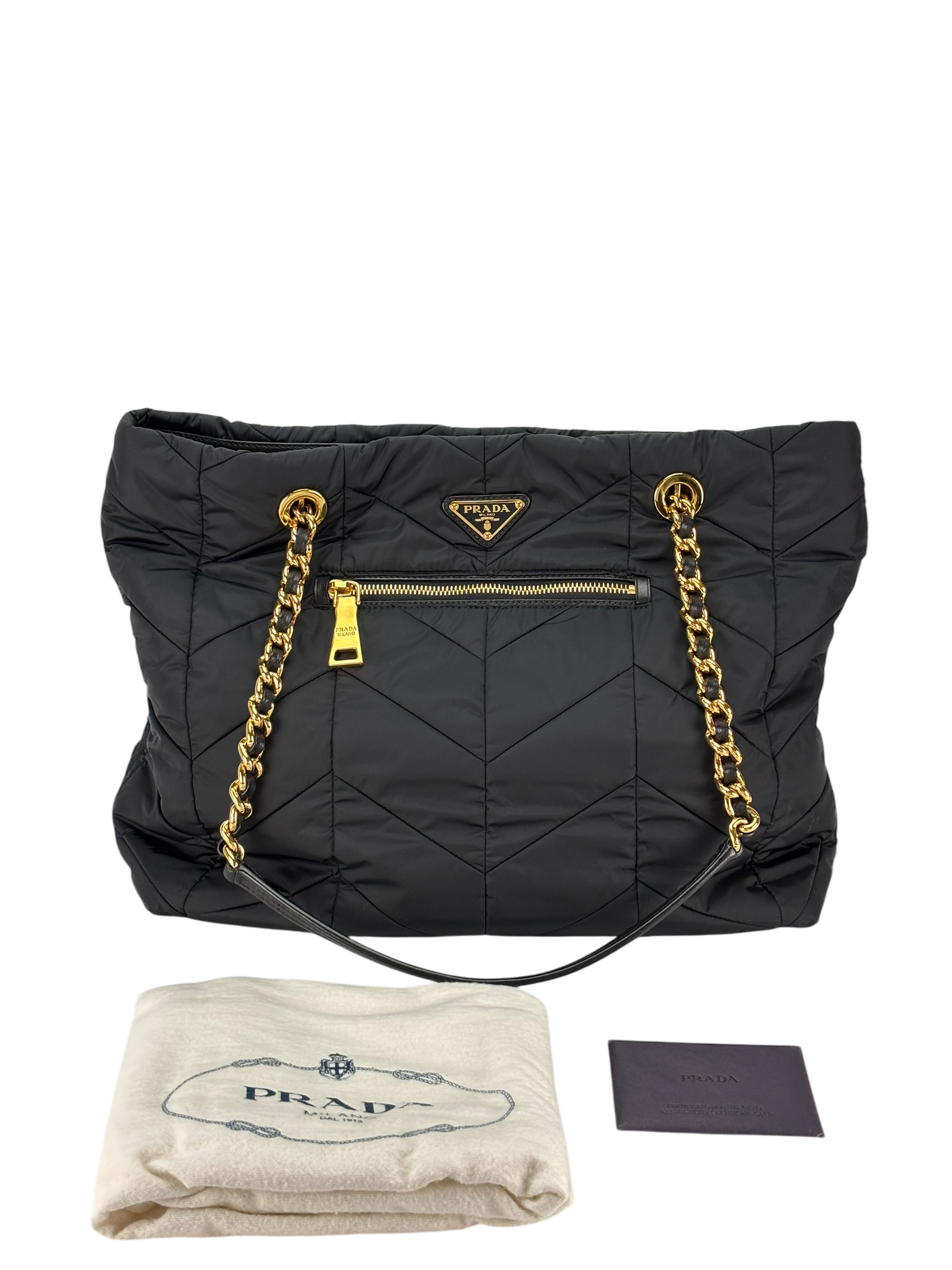 PRADA - Black Nylon Tote Impuntu Tessuto Shoulder Bag