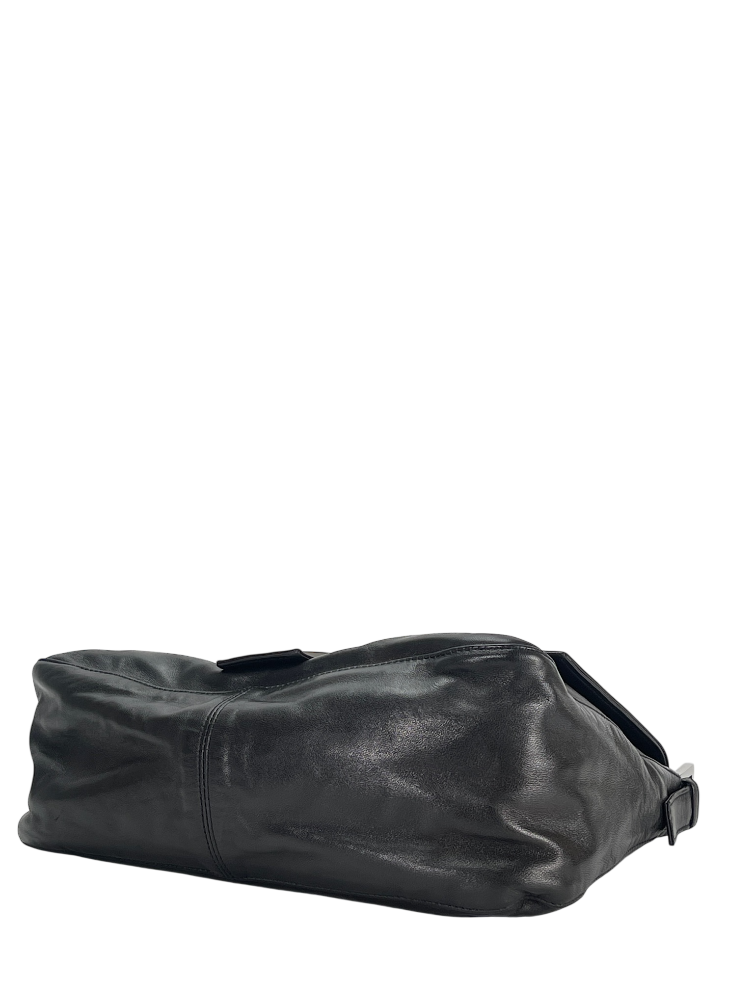 FENDI - Black Leather Zucca Mamma Baguette Handbag Silver Hardware