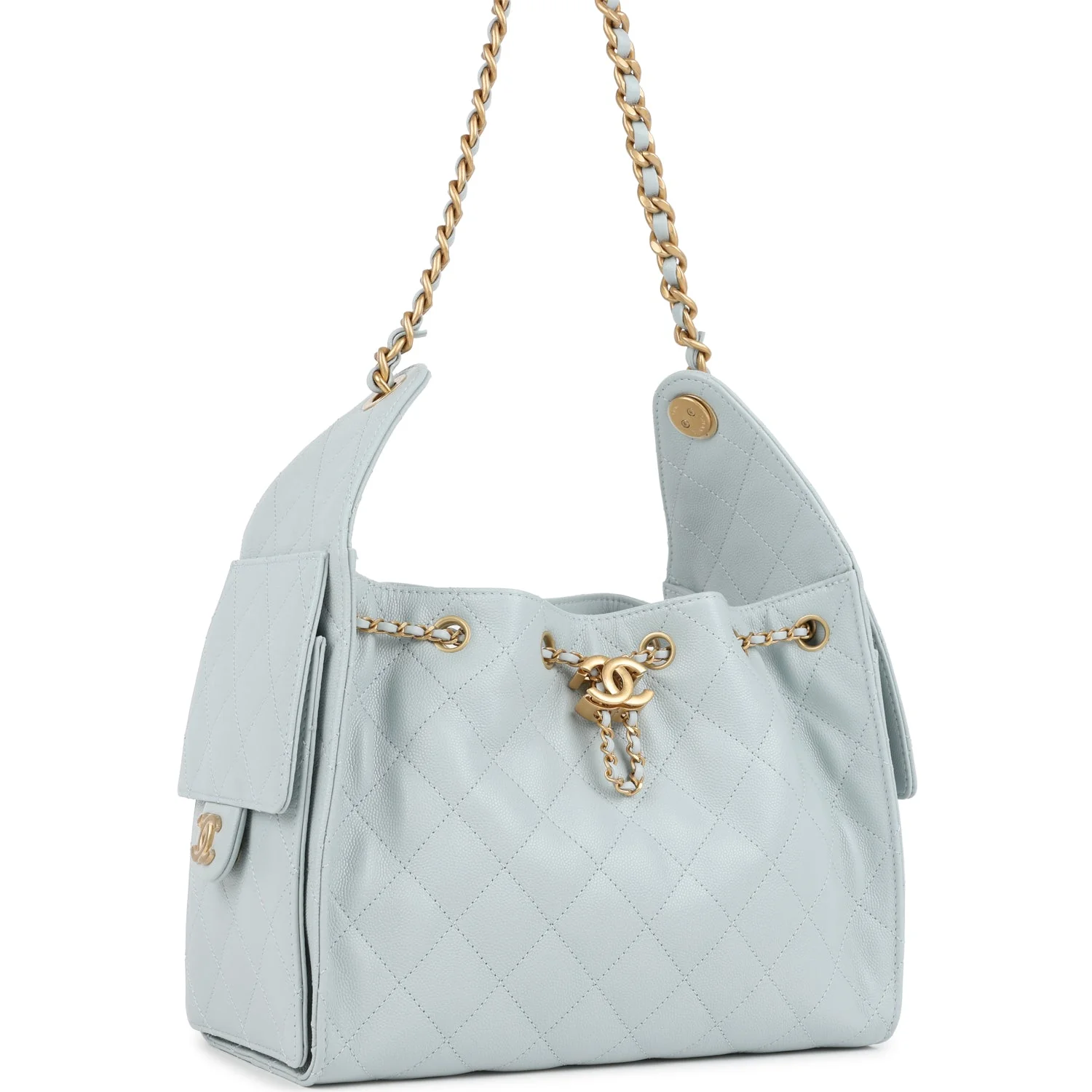 Chanel Small 25 Hobo Bag Light Blue Caviar Antique Gold Hardware