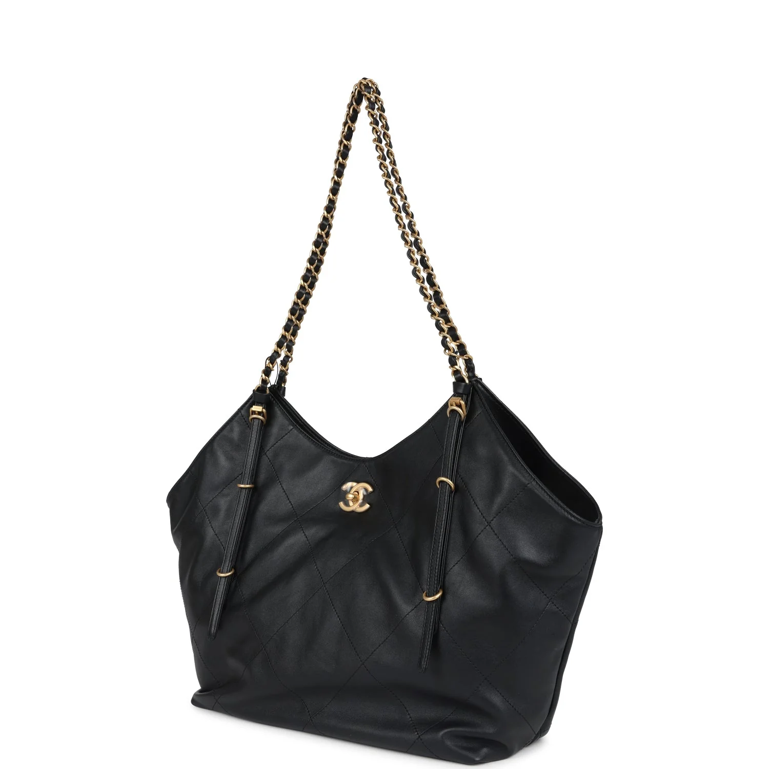 Chanel Small Coco Shopping Bag Black Calfskin Antique Gold Hardware