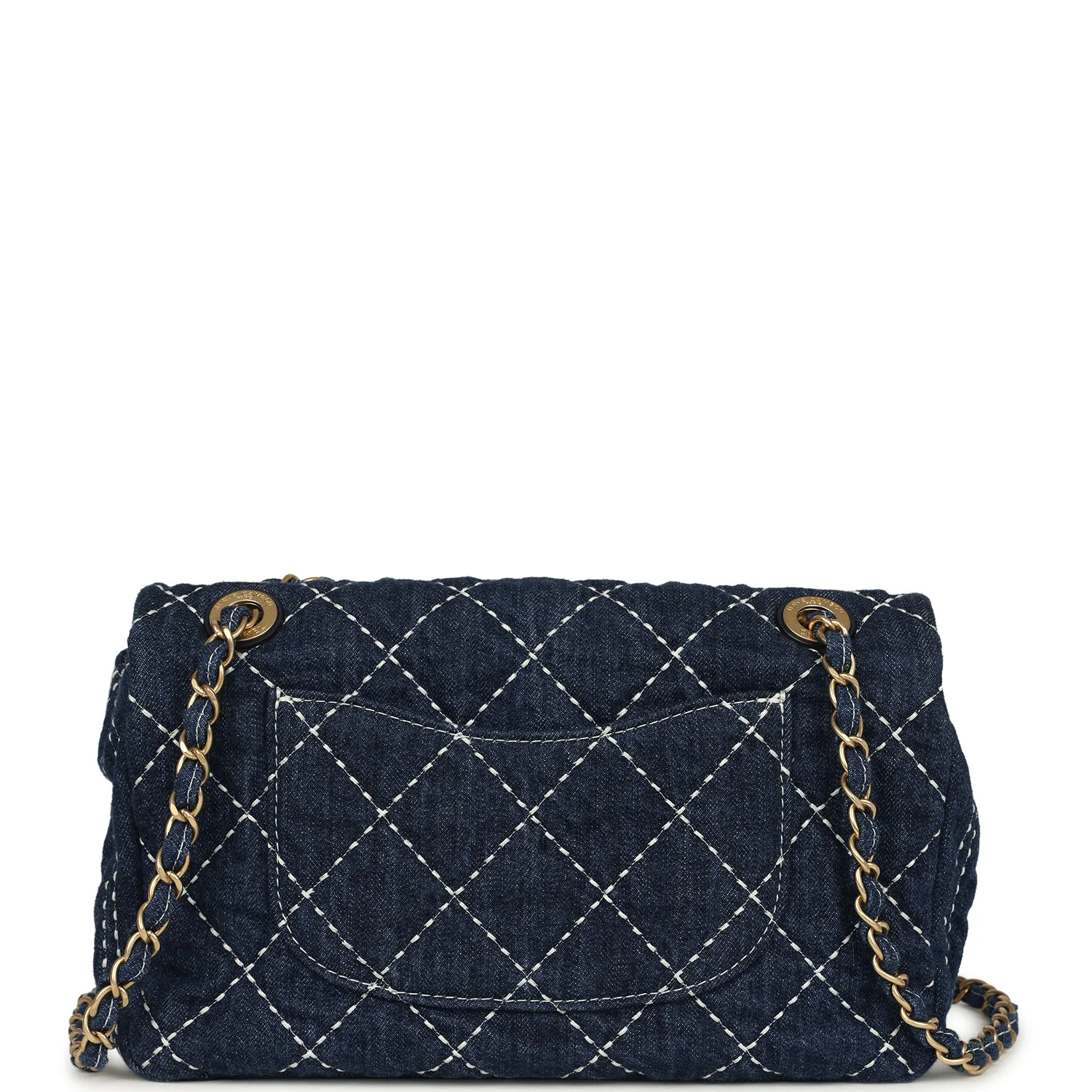 Pre-owned Chanel Medium Classic Flap Bag Blue Denim Aged Gold Hardware