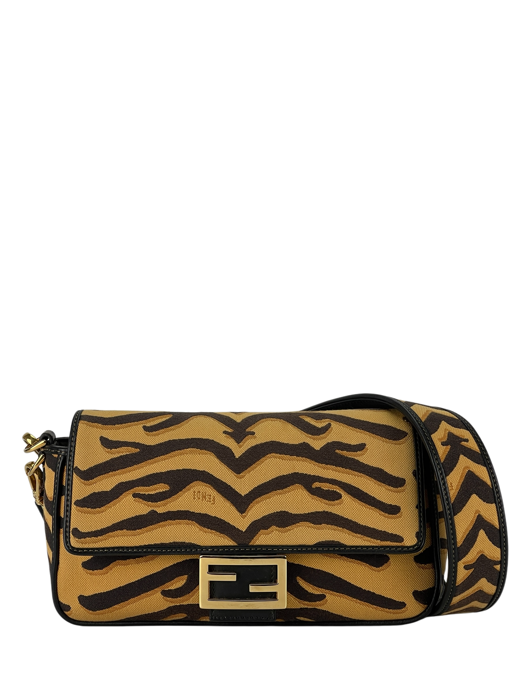 FENDI - Canvas Chinese New Year Tiger Embroidered Baguette Black Dark Yellow