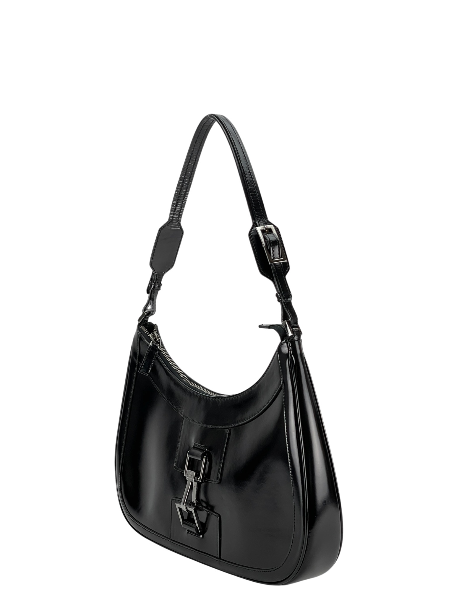 GUCCI - Black patent leather Fastener Jackie Shoulder Bag