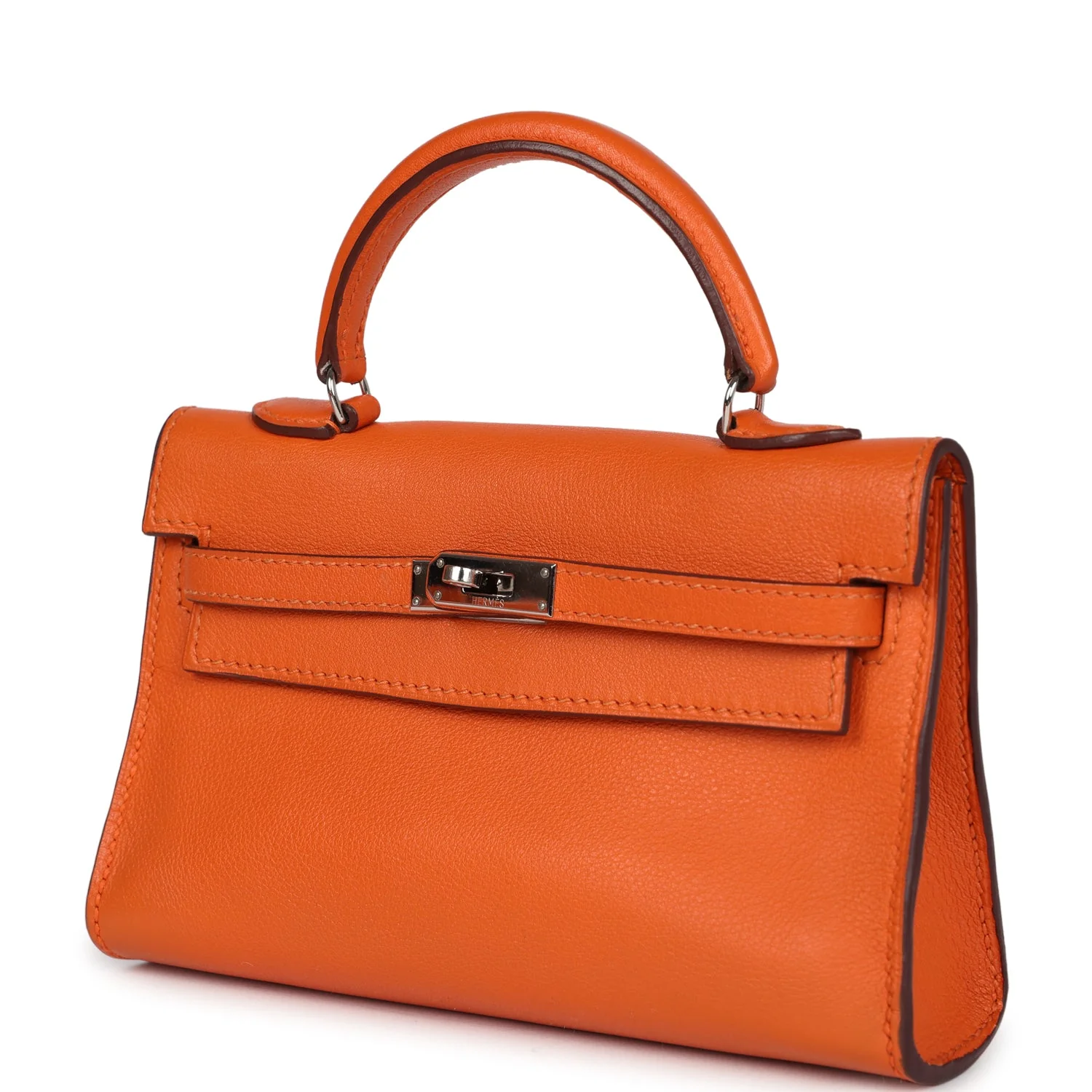 Pre-owned Hermes Micro Kelly 15 Orange Swift Palladium Hardware