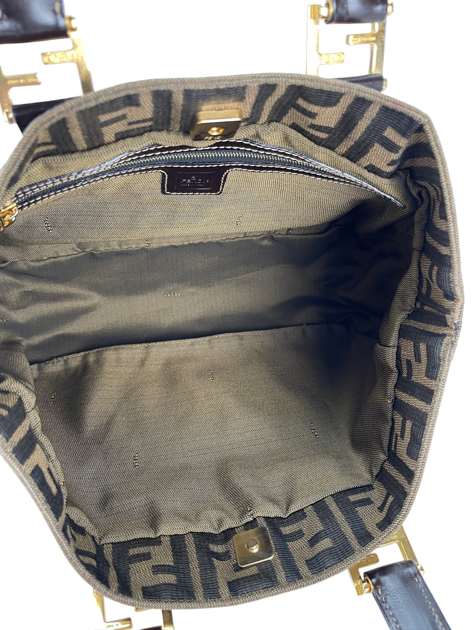FENDI - Brown Zucca Tote Handbag Gold Hardware
