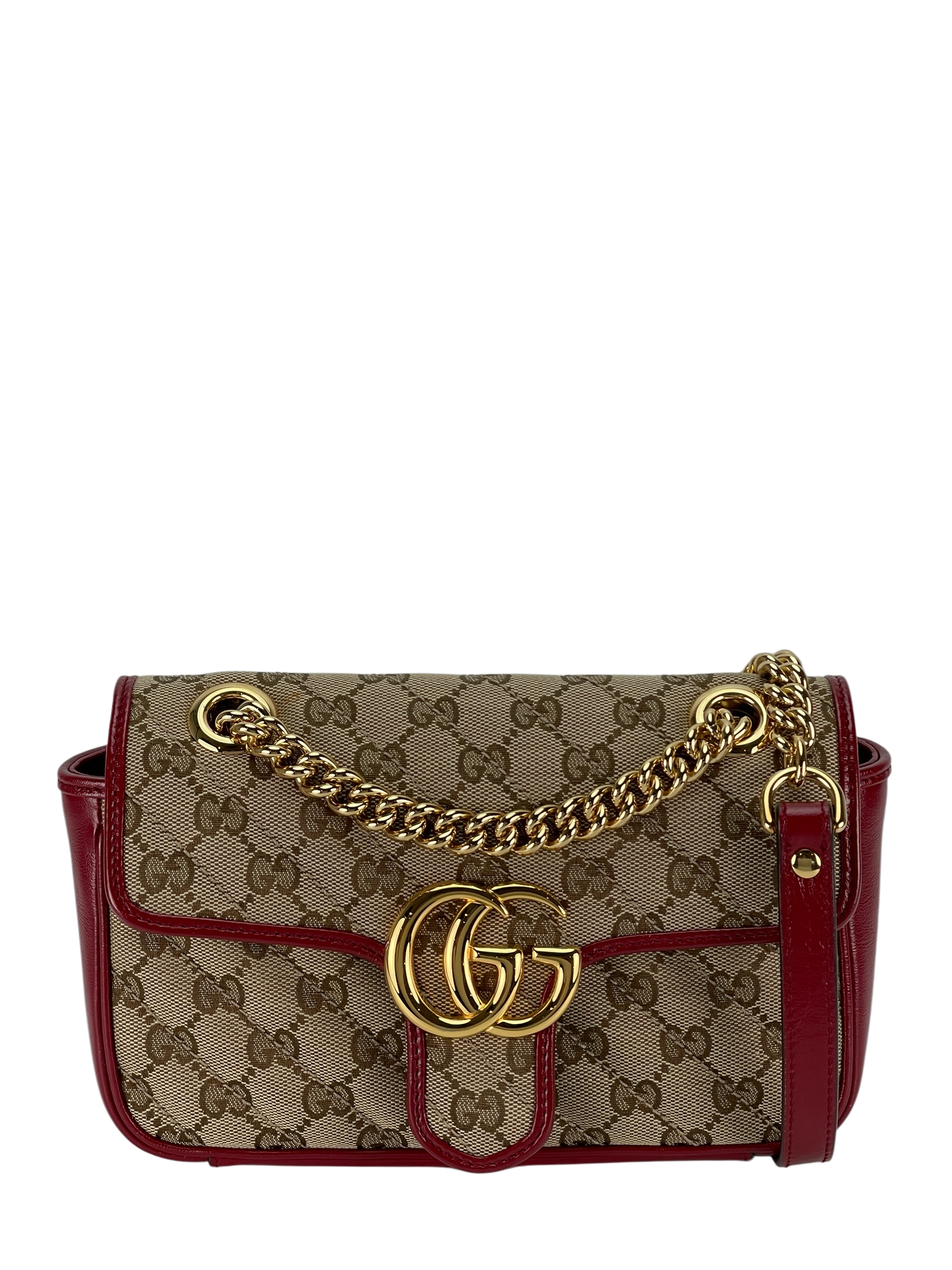 GUCCI - Small Beige Red GG Marmont Shoulder Bag