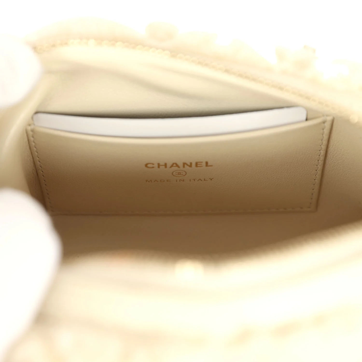 Chanel Mini Timeless Classic Barrel Bag with Chain Beige Shearling Light Gold Hardware