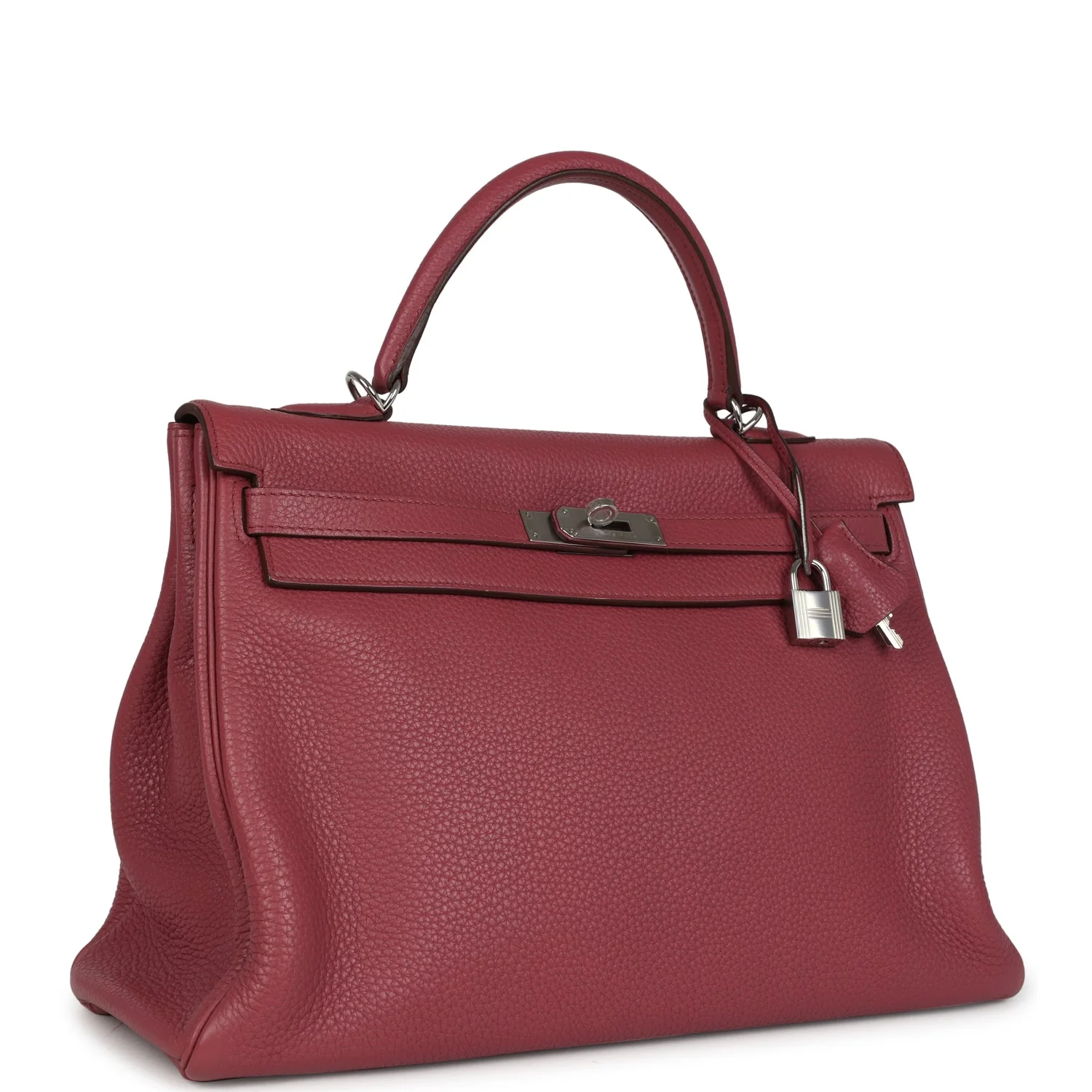 Pre-owned Hermes Retourne Kelly 35 Bois De Rose Clemence Palladium Hardware