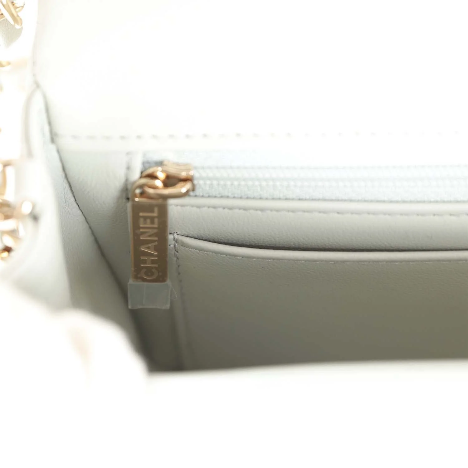 Chanel Mini Rectangular Flap Bag Light Grey Lambskin Light Gold Hardware