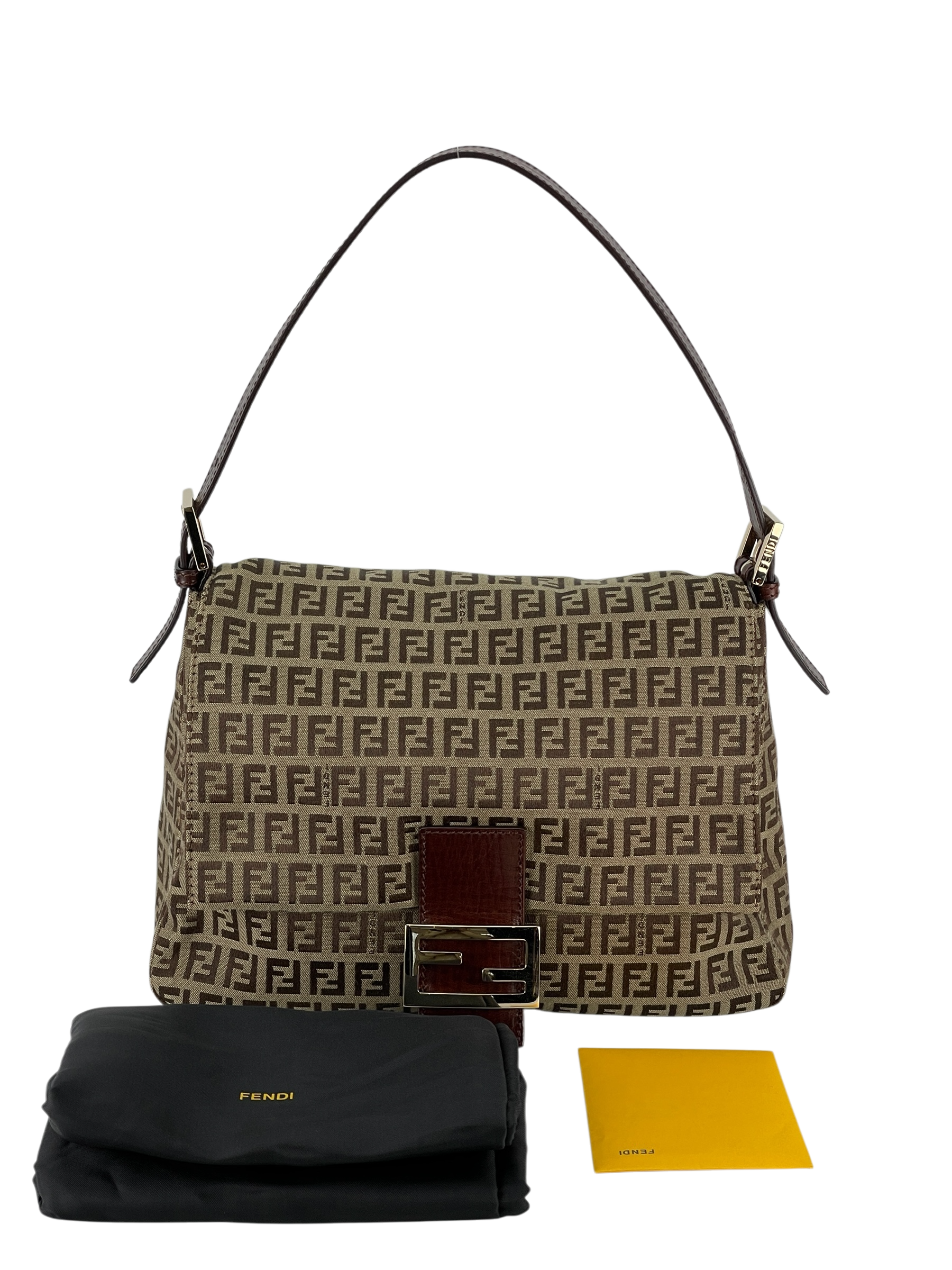 FENDI - Beige Zucca Mamma Baguette Handbag Silver Hardware