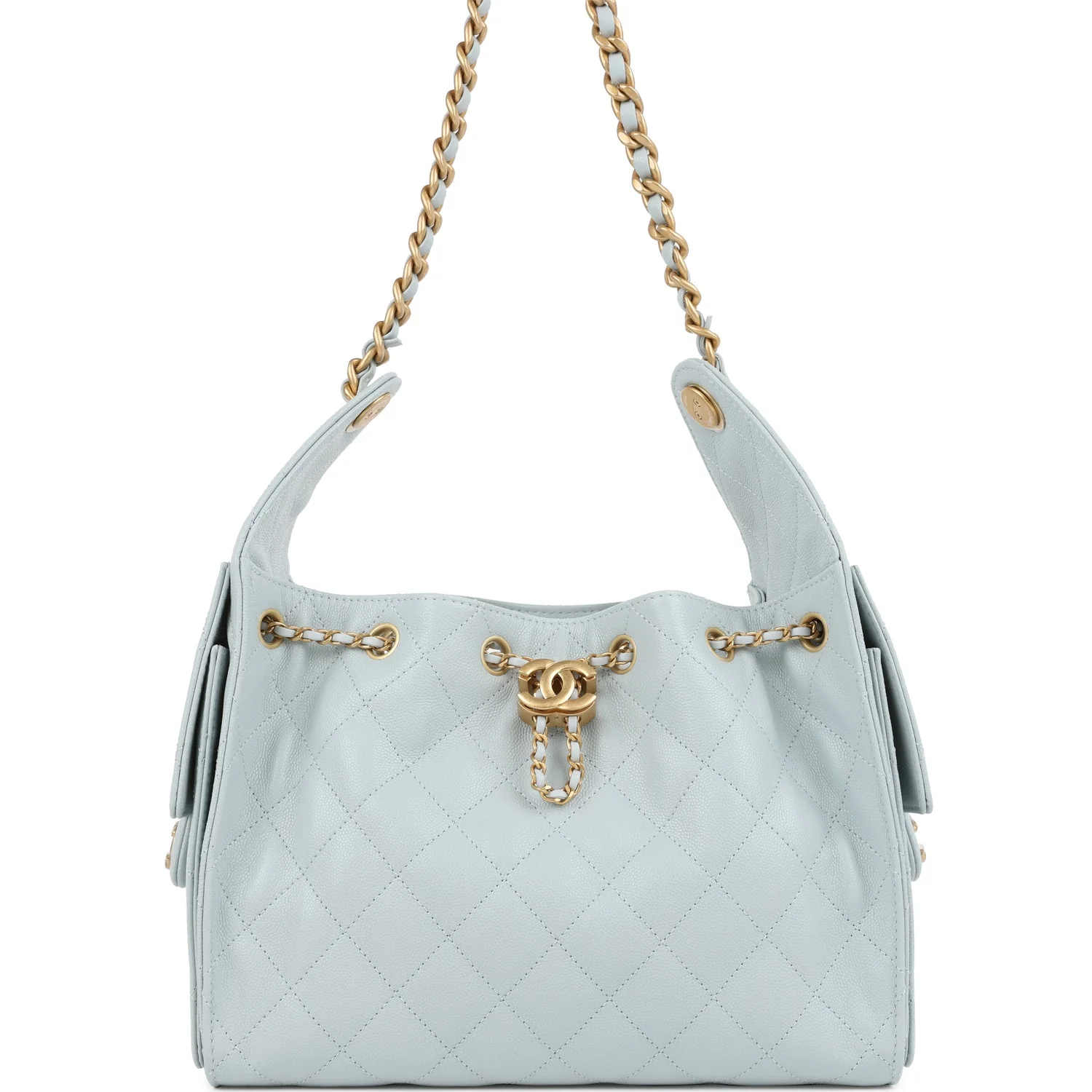 Chanel Small 25 Hobo Bag Light Blue Caviar Antique Gold Hardware