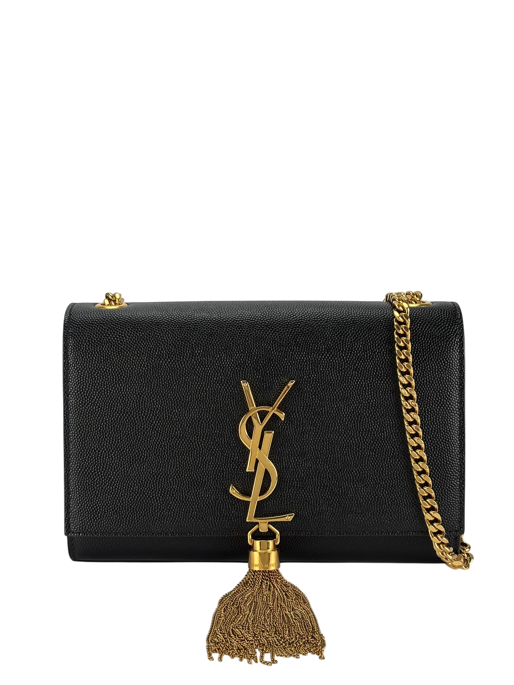 SAINT LAURENT - Black Caviar Classic Kate Tassel Chain Wallet Crossbody Bag