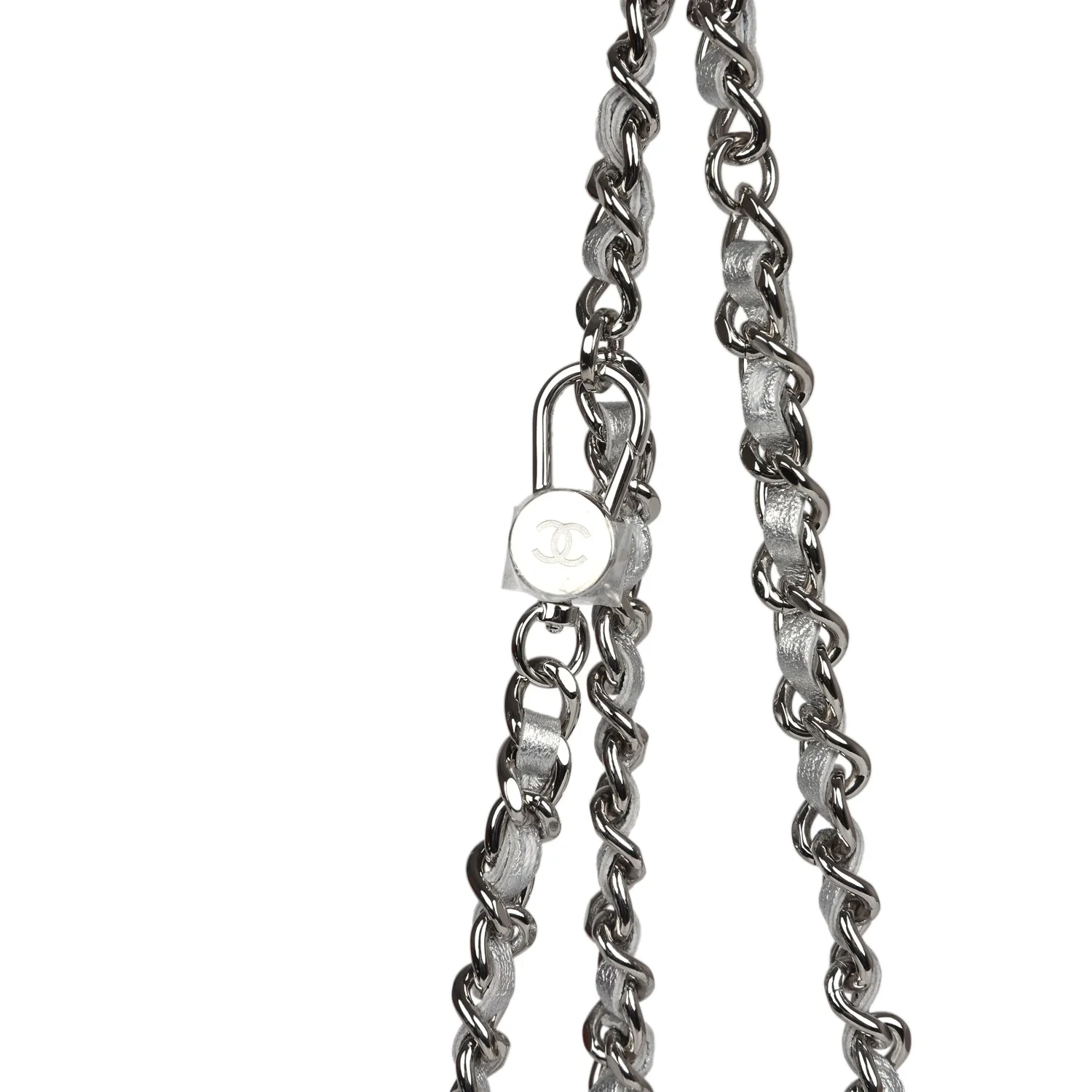 Chanel Crystal CC Walk Of Fame Clutch on Chain Silver Metallic Goatskin Silver Hardware