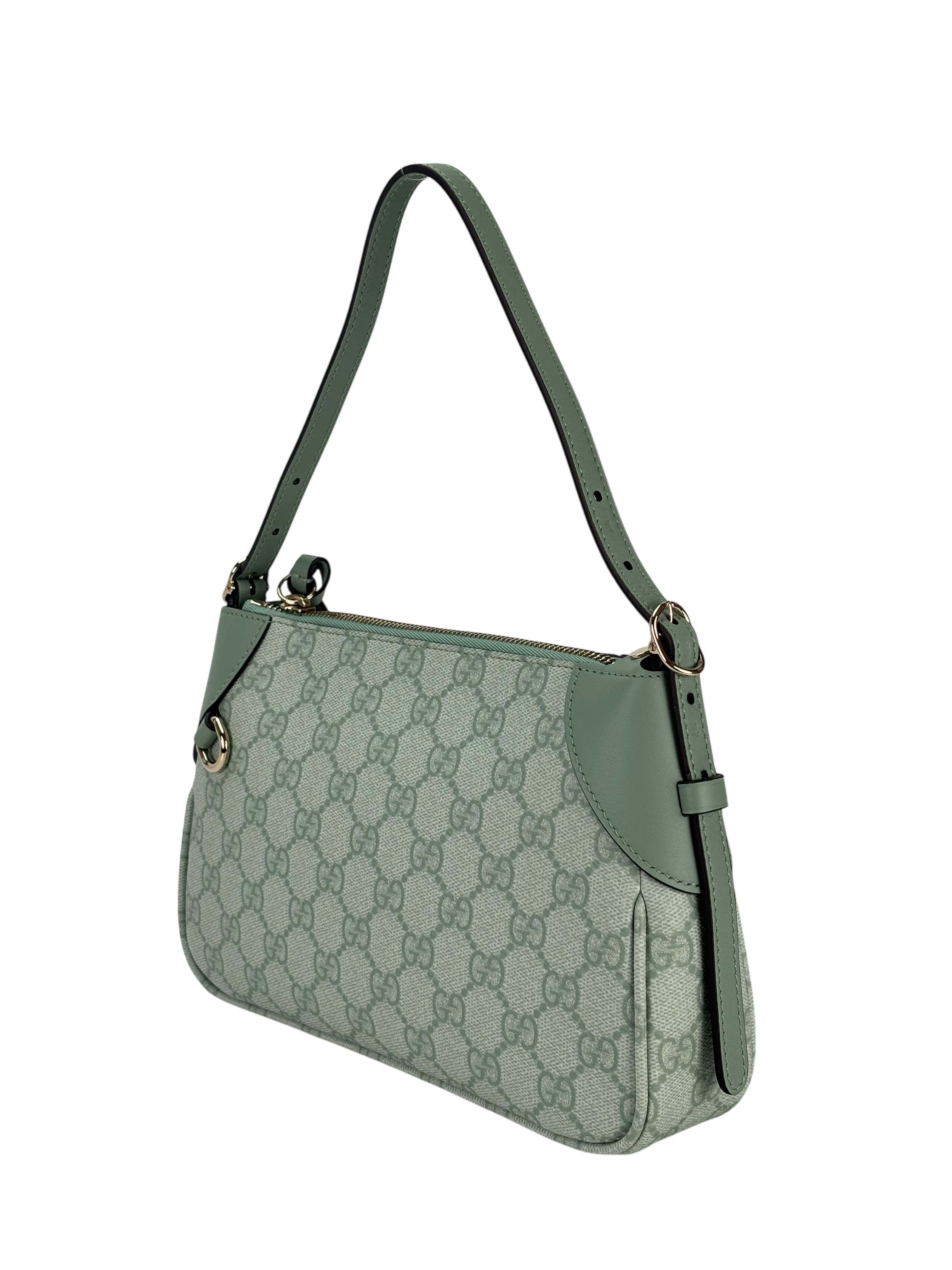 GUCCI - Sage Green Coated Canvas GG Emblem Small Shoulder Bag