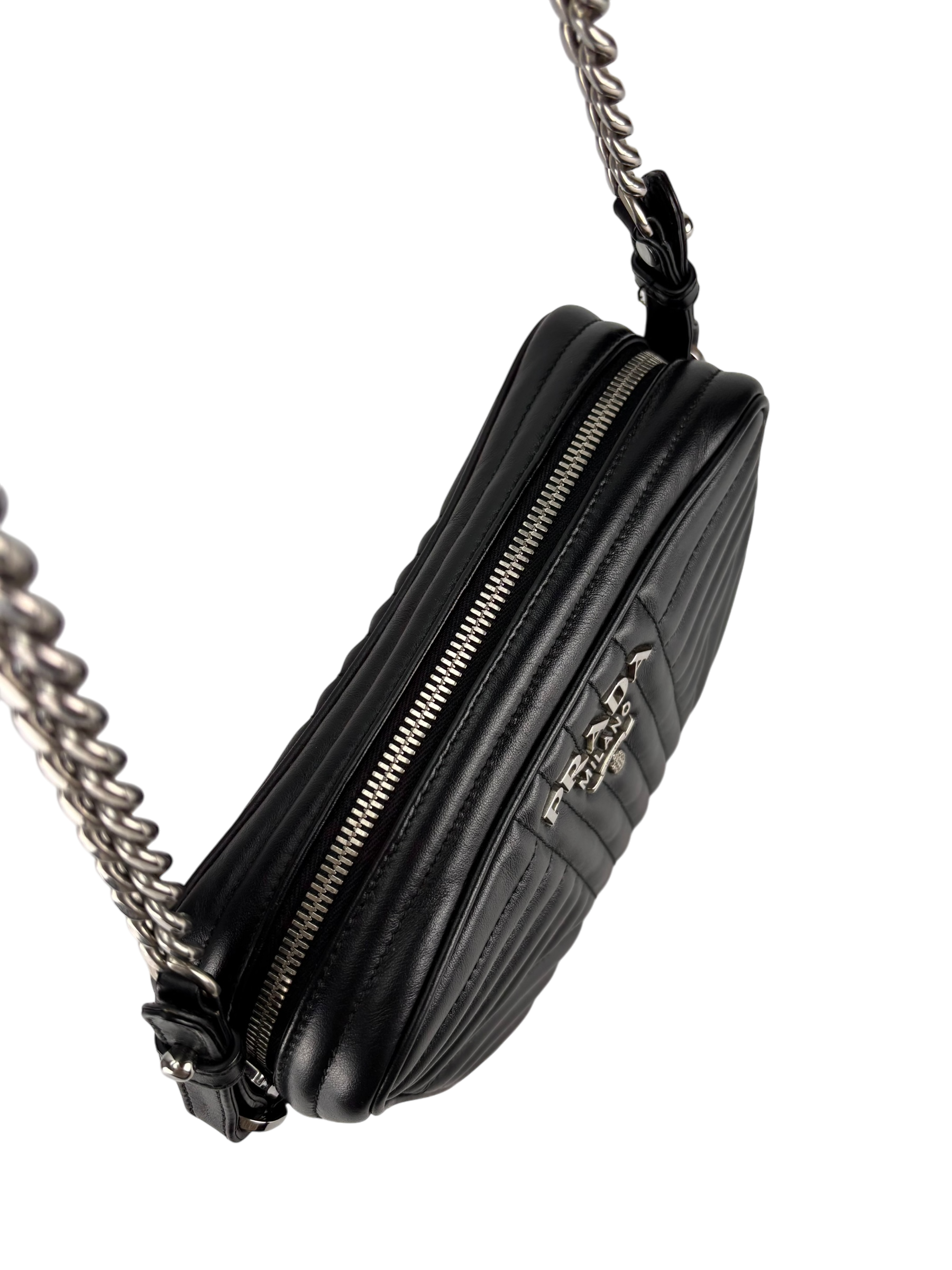 PRADA - Black Calfskin Soft Diagramme Camera Bag