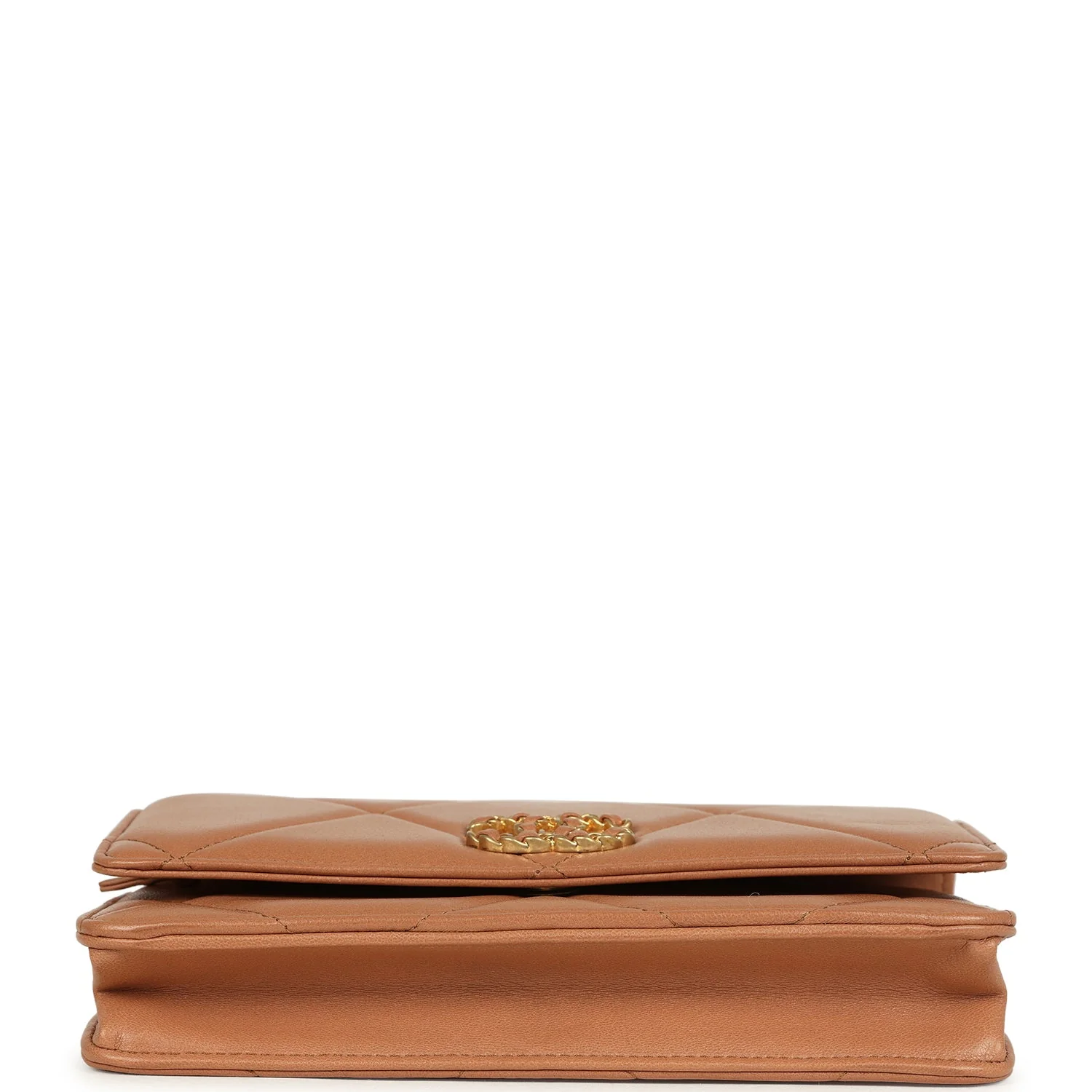 Chanel 19 Wallet On Chain WOC Brown Shiny Lambskin Mixed Metal Hardware