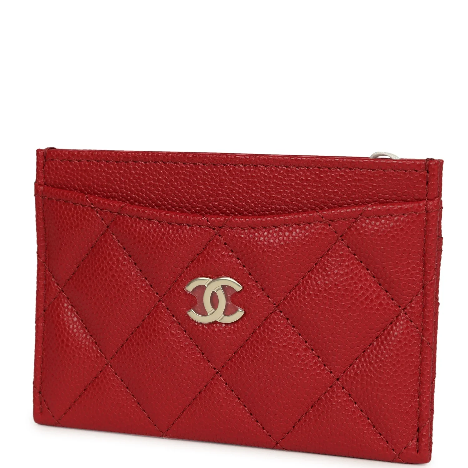 Chanel Classic Card Holder Wallet Red Shiny Caviar Light Gold Hardware