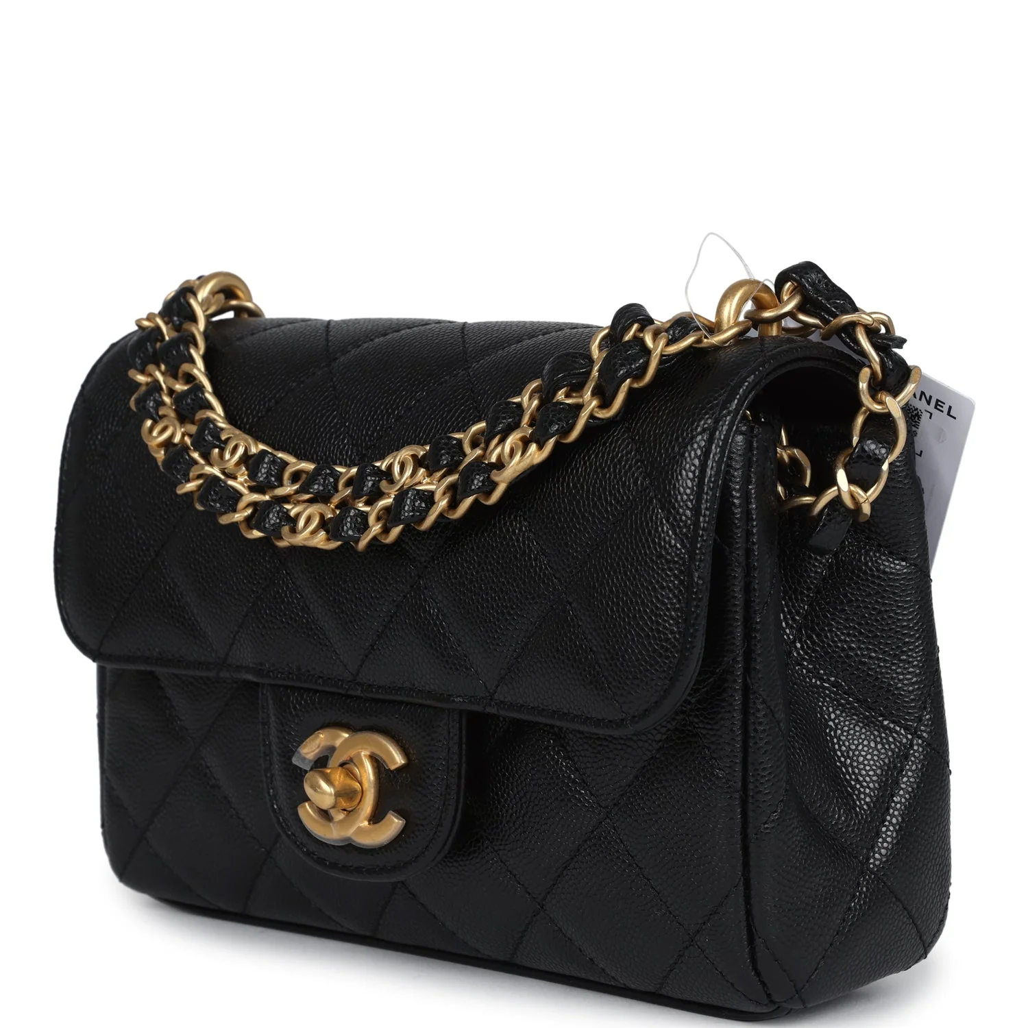 Chanel Mini Top Handle Flap Bag Black Grained Calfskin Brushed Gold Hardware